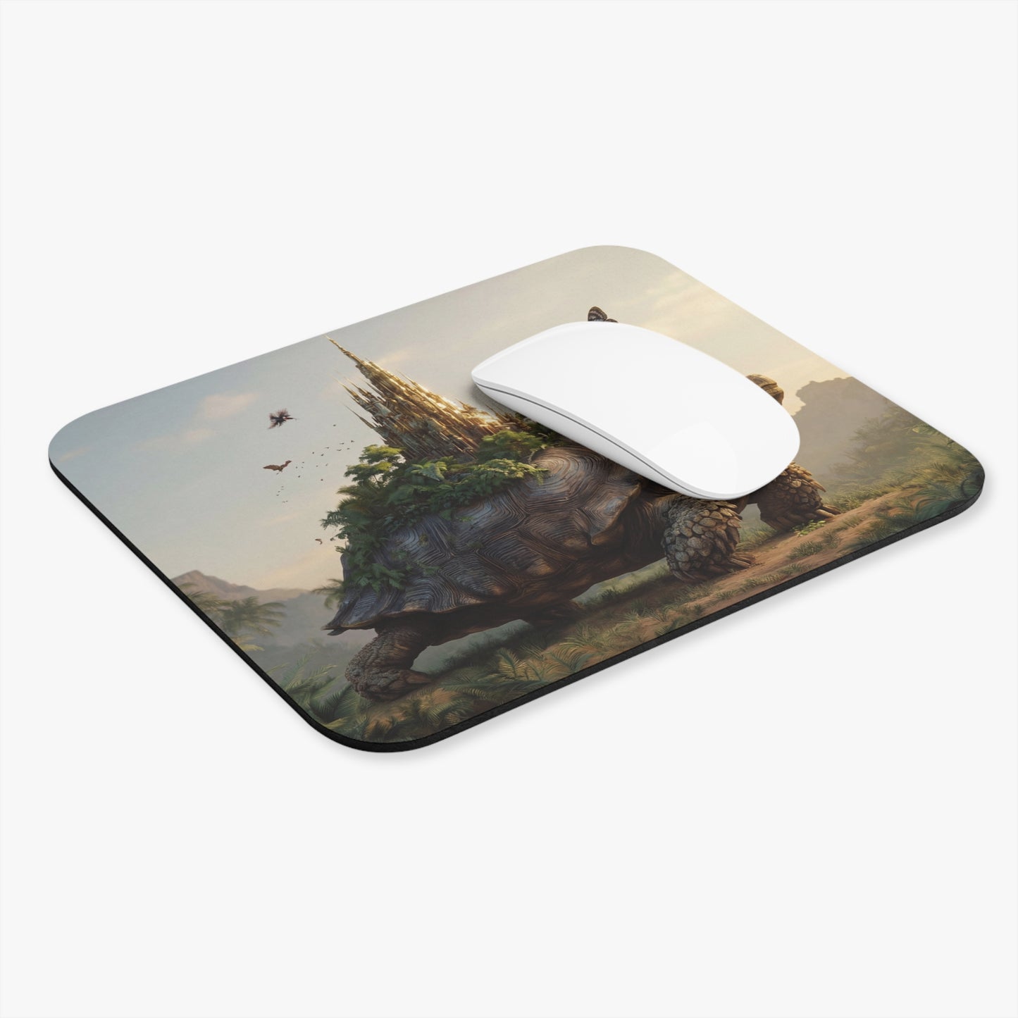 Castle on Turtle Back Mouse Pad – Sunset Sanctuary in Tropical Whimsy