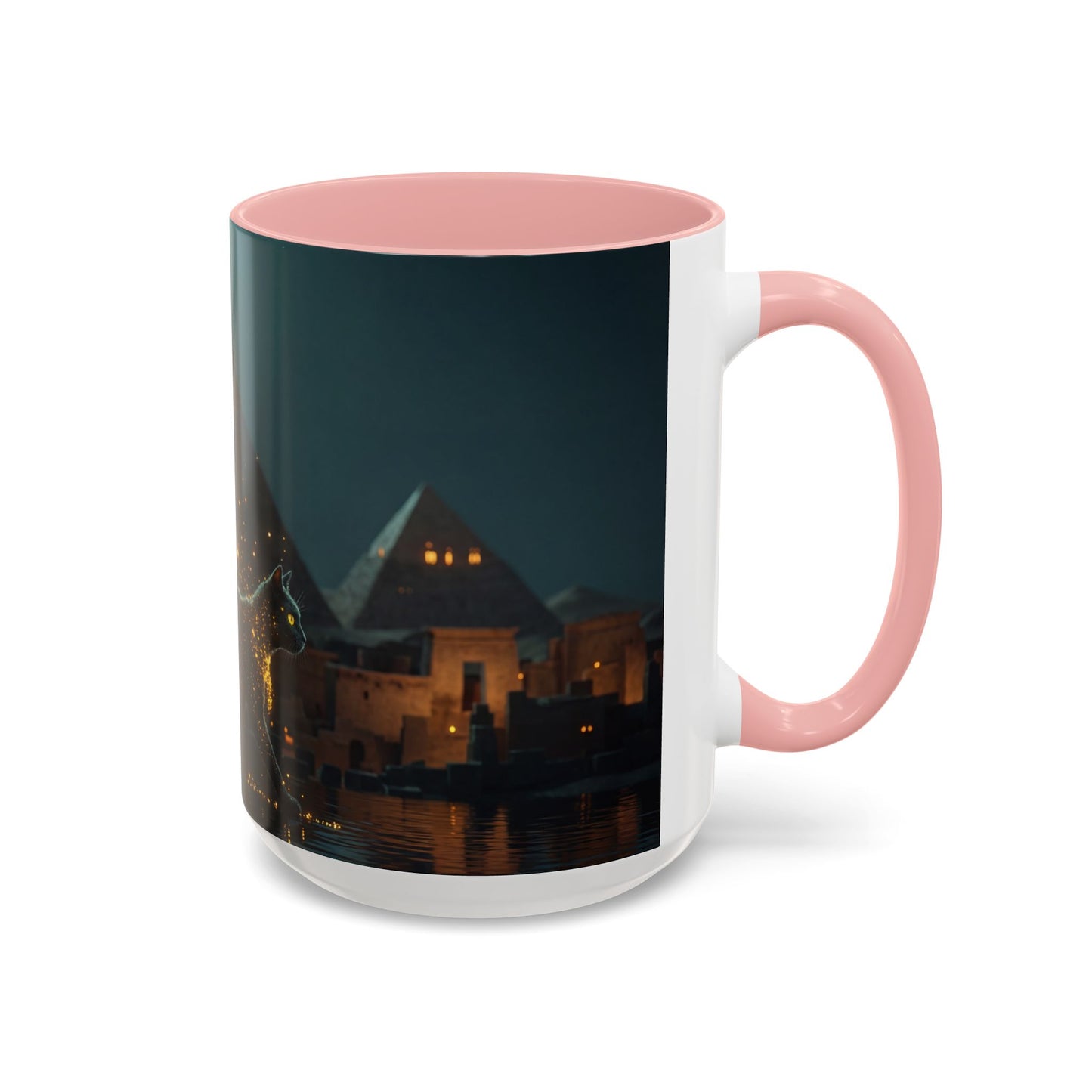 Pharaoh Cat Accent Coffee Mug (11, 15oz) – Golden Stardust Nile Sentinel