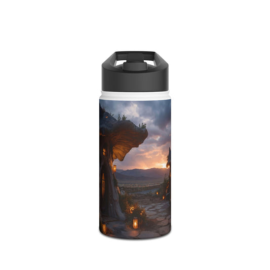 Mushroom Cottage Sunset Water Bottle – Warm Glow Haven Standard Lid