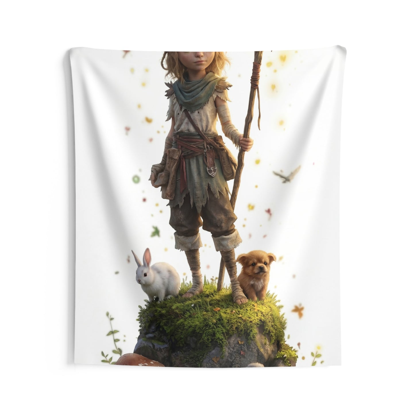 Forest Sentinel Indoor Wall Tapestries – Golden Eyed Guardian of Mossy Stones