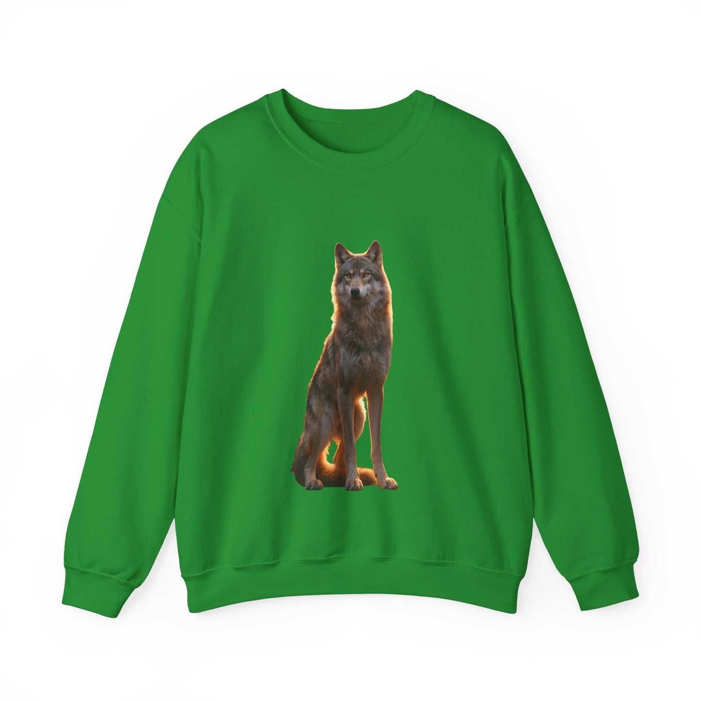 Twilight Sentinel Wolf Crewneck Sweatshirt – Golden Hour Guardian Portrait