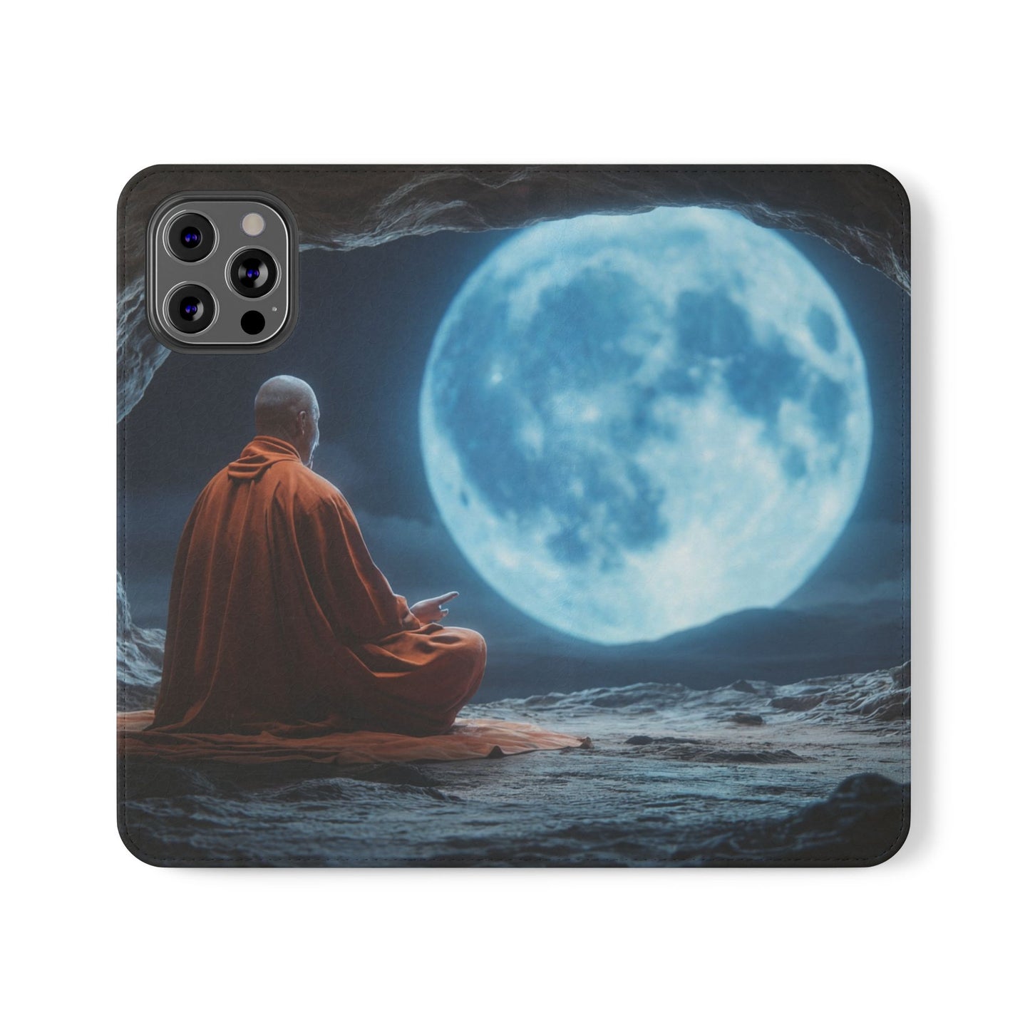 Lunar Meditation Flip Cases – Serene Monk Under Moonlight