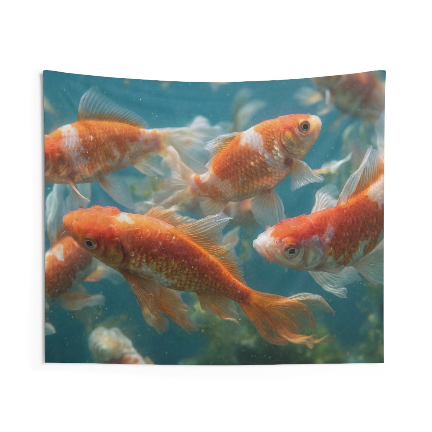 Golden Dreamschool Indoor Wall Tapestries – Sunlit Koi in Azure Depths