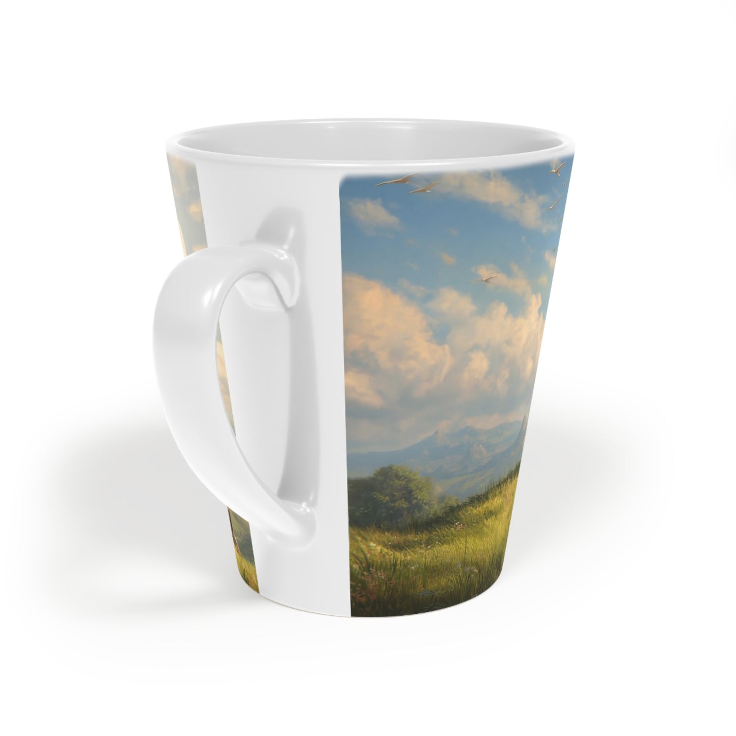 Skybound Eagle Riders Latte Mug, 12oz – Dawn’s Path Over Whispering Hills