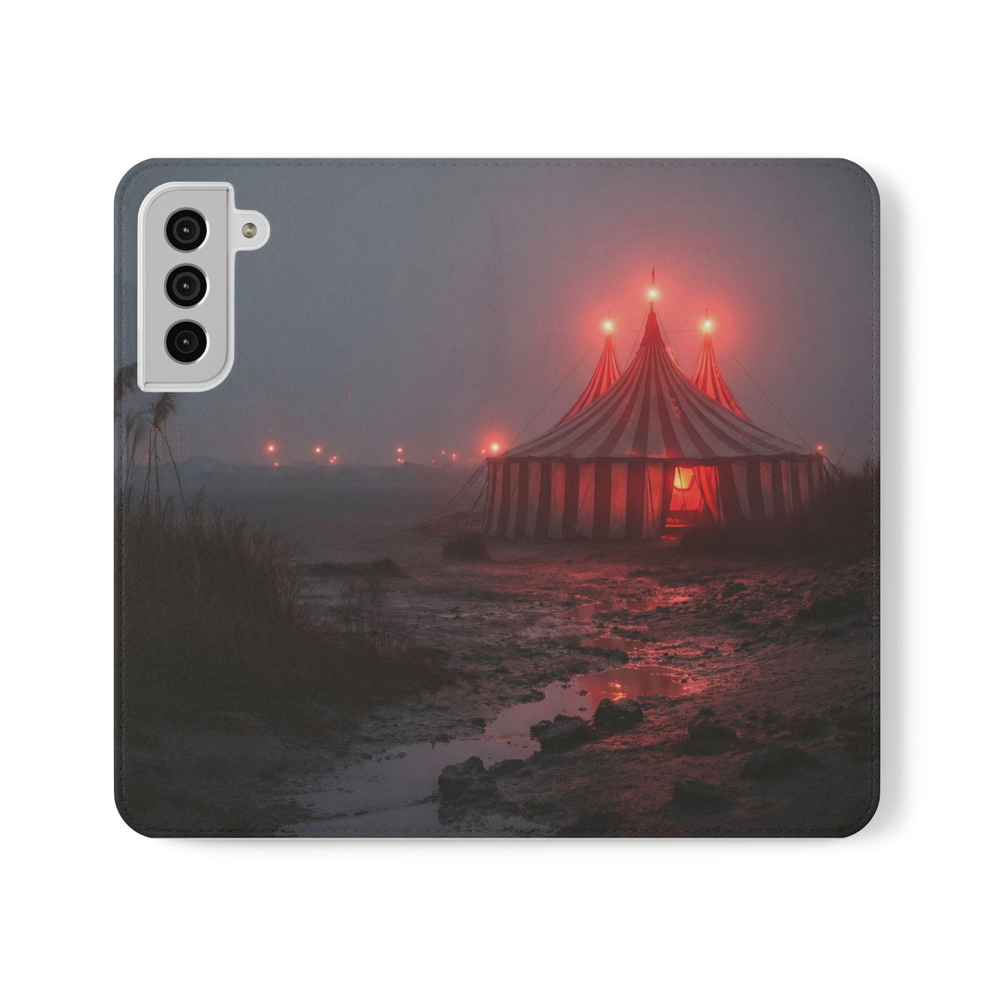 Crimson Circus Tent Flip Cases – Misty Coastside Lantern Scene