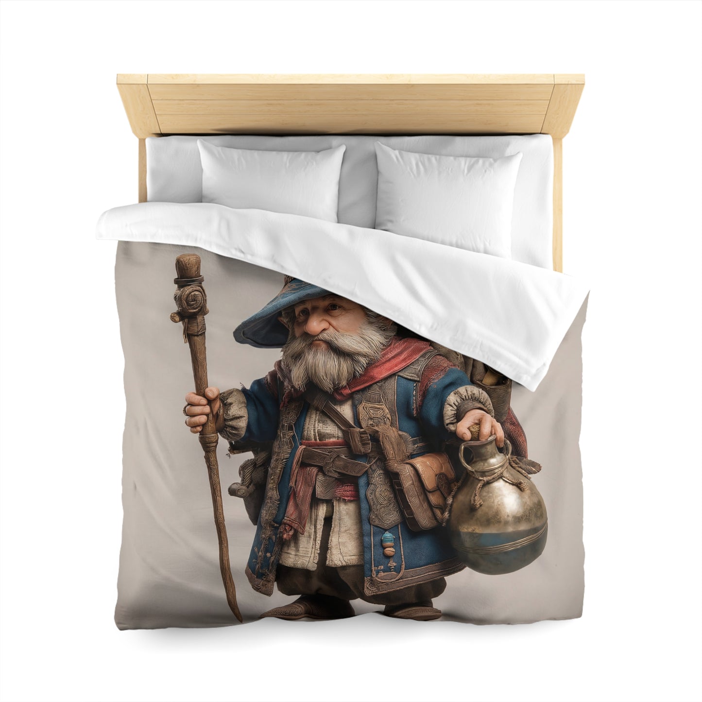 Traveling Wizard Duvet Cover – Blue Cloak and Feathered Hat Dreamscape