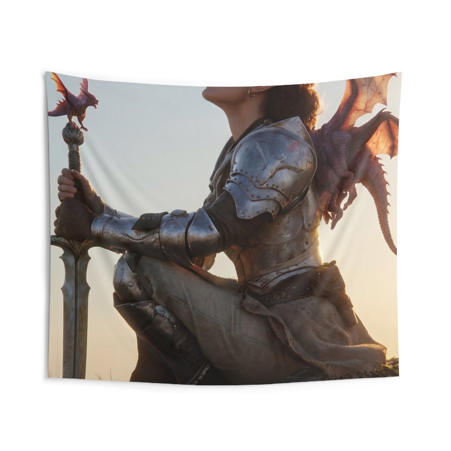 Dragon Rider Sentinel Wall Tapestry – Sunset Peak and Whispering Wings