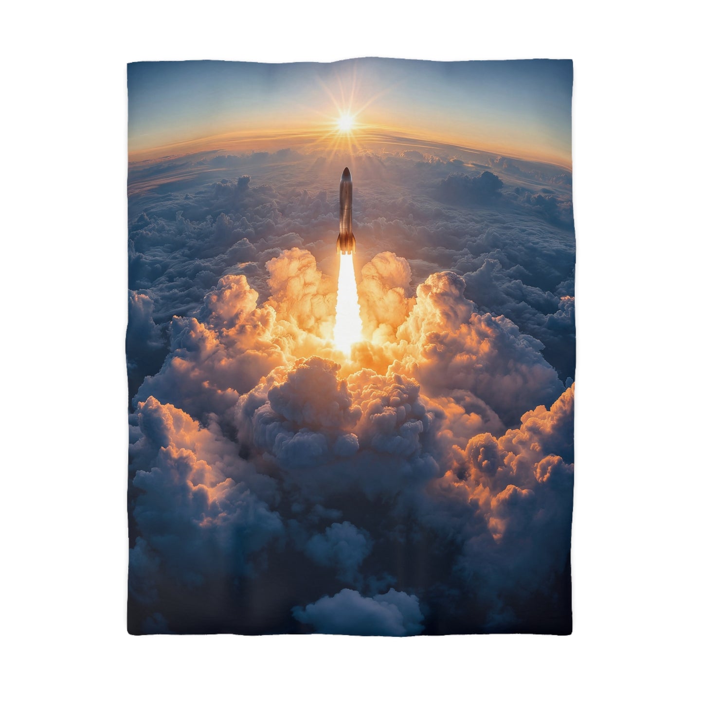 Rocket Sunrise Microfiber Duvet Cover – Piercing Through Clouds Toward Dawn