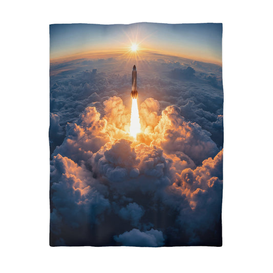 Solar Launch Microfiber Duvet Cover – Dawn’s First Rocket Ascension