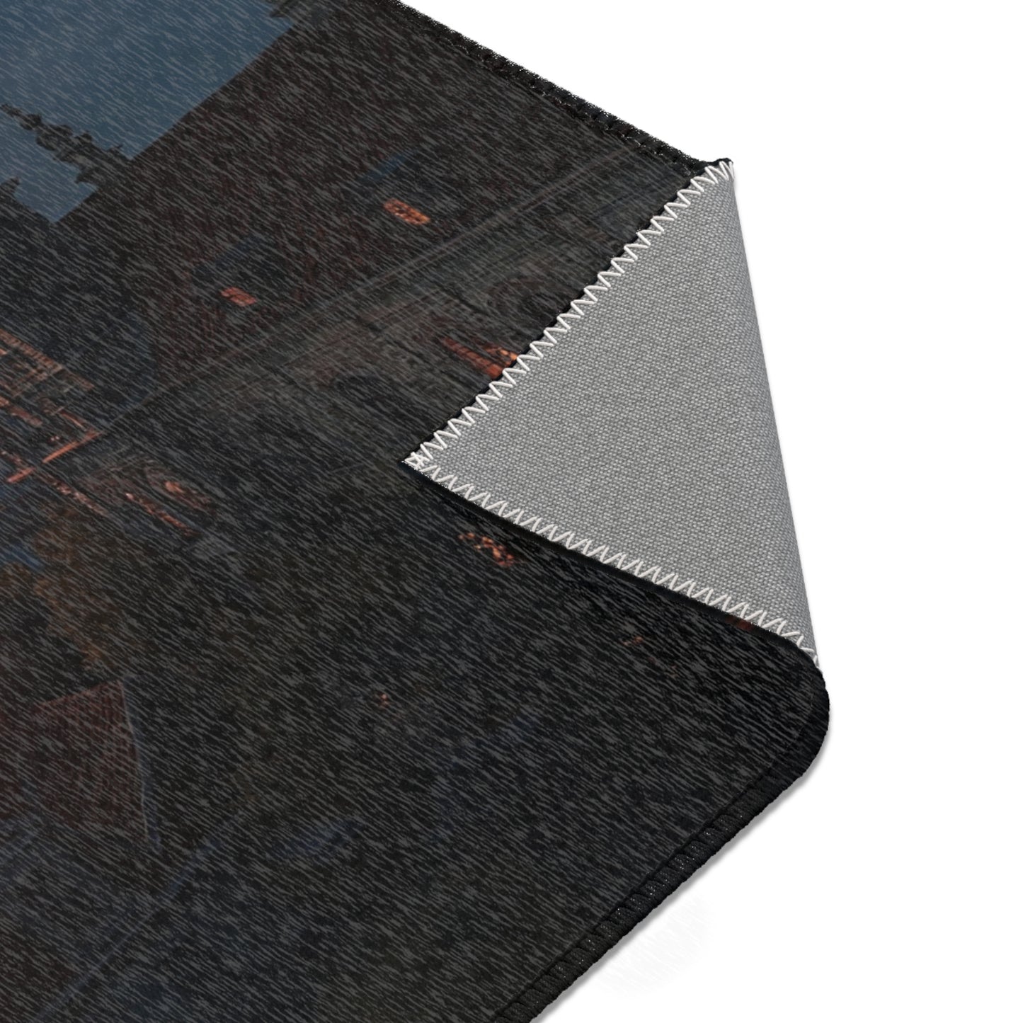 Celestial Beam Cityscape Rug – Dawn’s Sacred Light Over Stone Streets