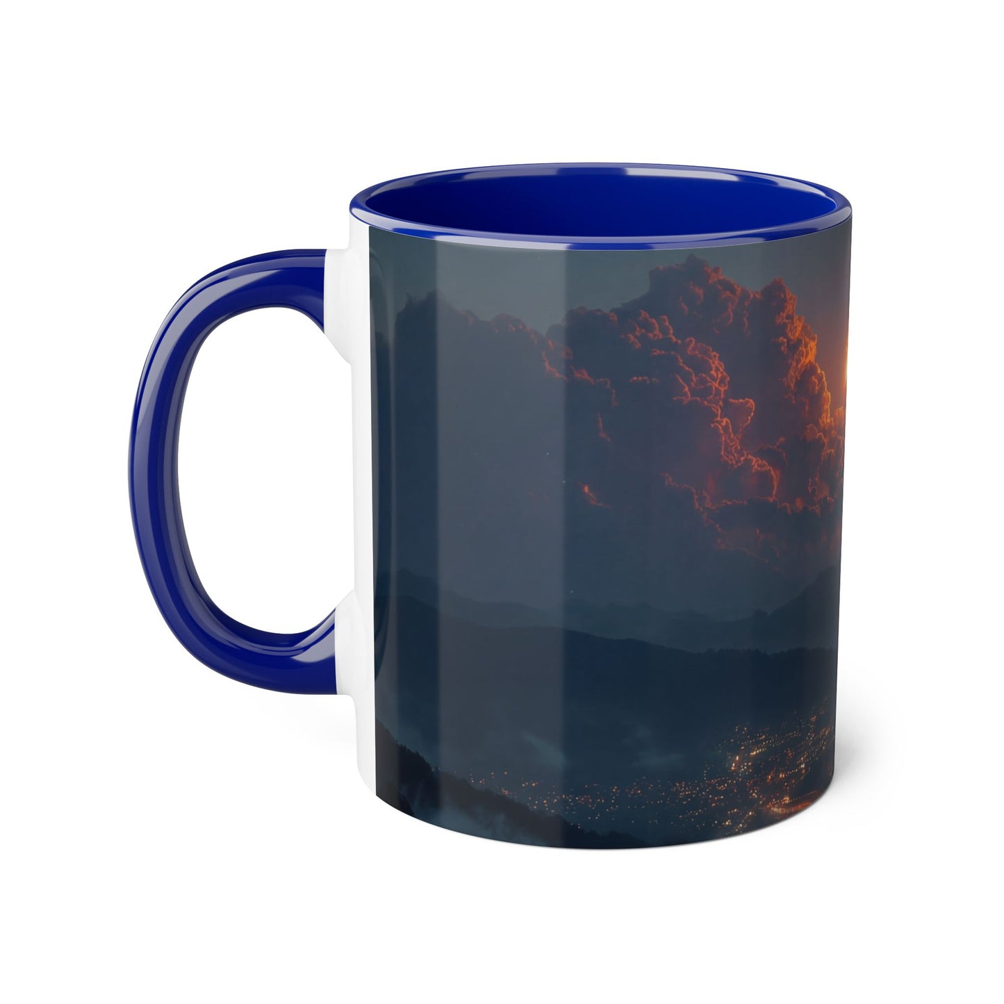 Meteor Over Valley Accent Mugs, 11oz – Fiery Skyfall from Twilight Cliffs