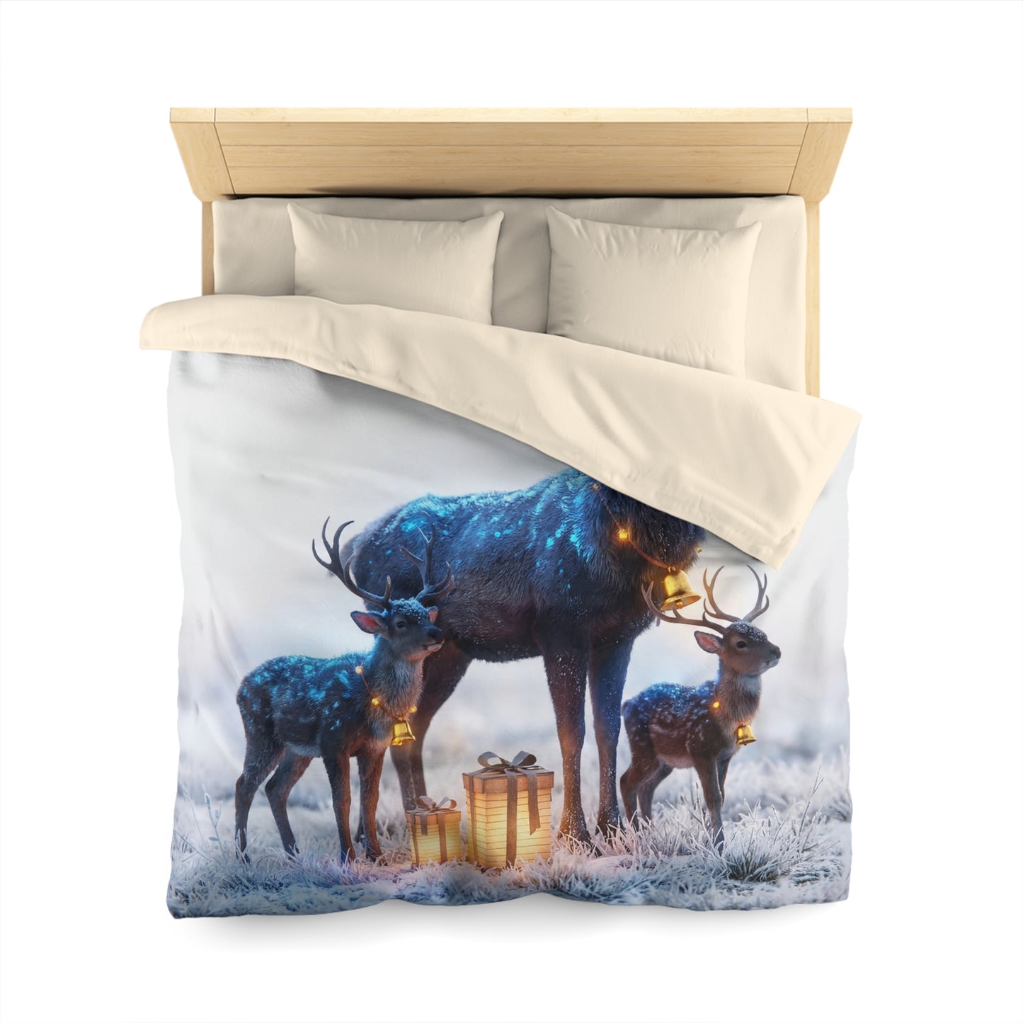 Frostbound Deer Family Microfiber Duvet Cover – Winter’s Gentle Gift Givers