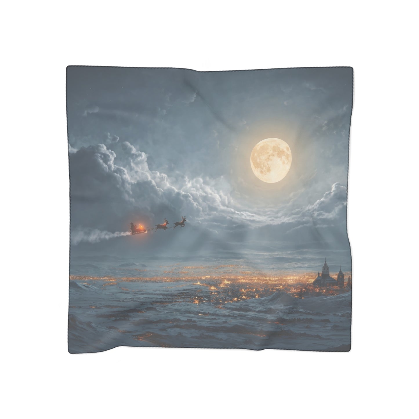 Moonlit Sleigh Ride Poly Scarf – Winter’s Silent Passage Over Frost