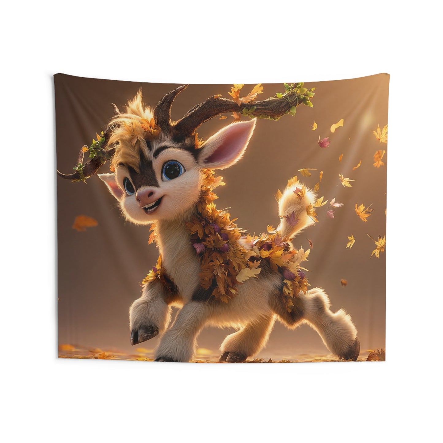 Autumn Sprite Wall Tapestry – Golden Leaf Dance Through Sunlit Woods