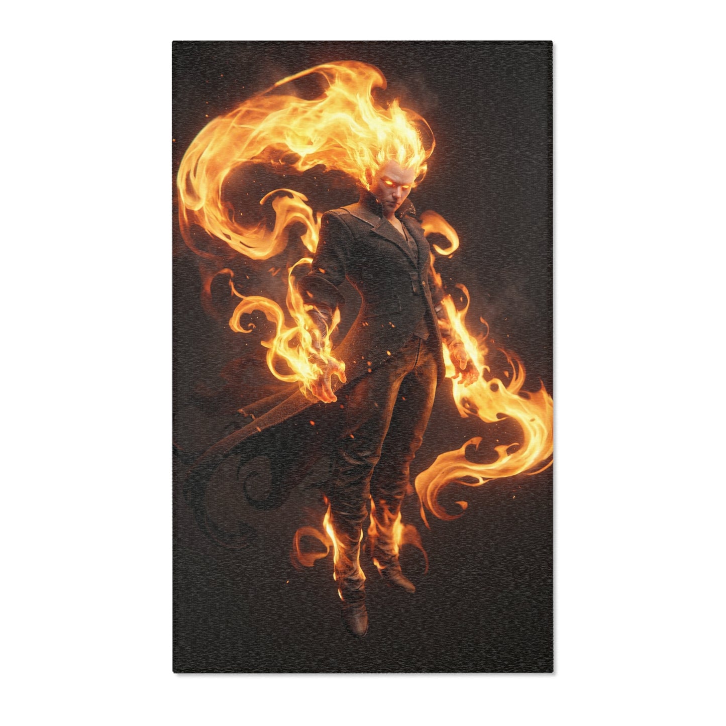 Flamebound Sentinel Area Rug – Ember-Wreathed Warrior Dreamscape