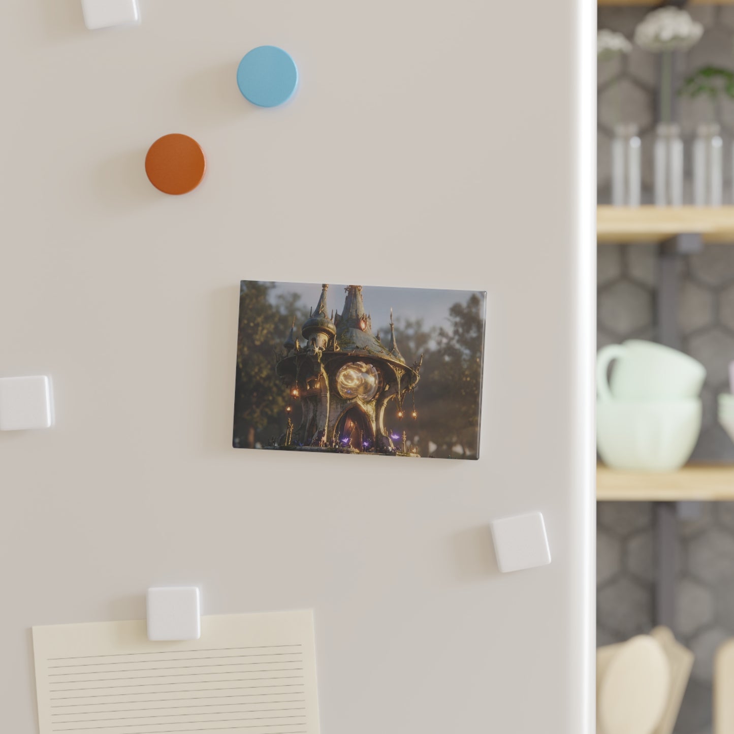 Whispering Clocktower Button Magnet – Sunset Magic in a Stone Sentinel