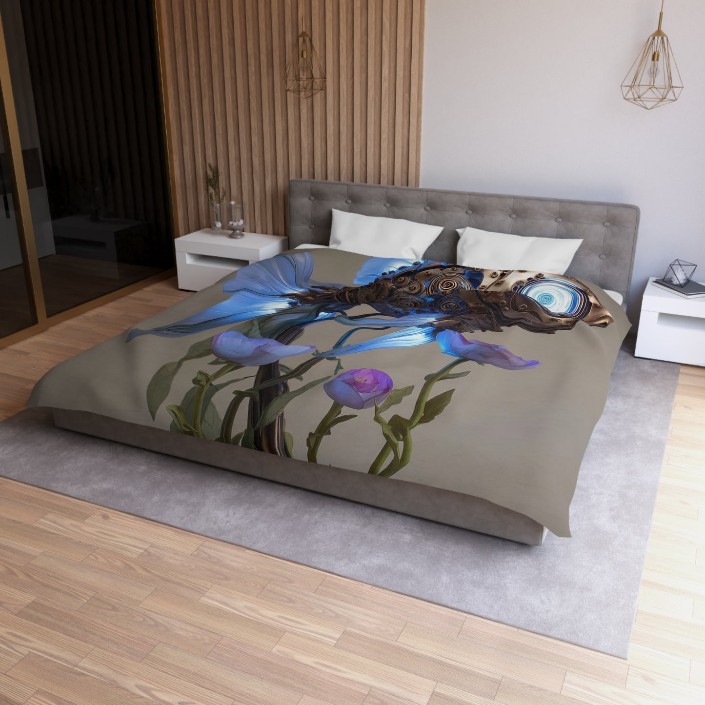 Steampunk Goldfish Microfiber Duvet Cover – Liquid Light Beneath the Bloom