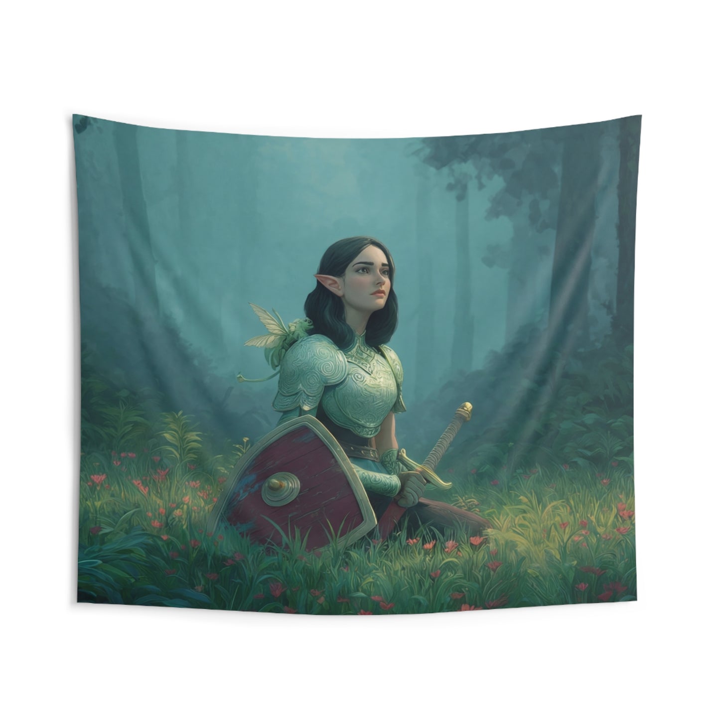 Elven Sentinel in Whispering Woods Indoor Wall Tapestries – Moss-Draped Stillness