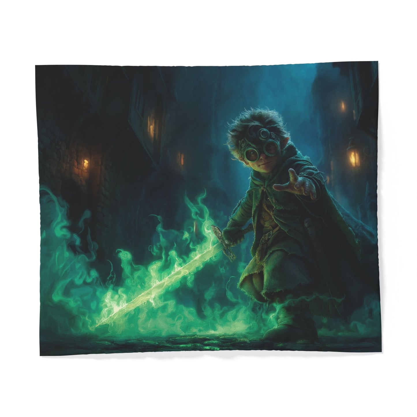 Gnome Sentinel Cotton Duvet Cover – Emerald Magic Awaits