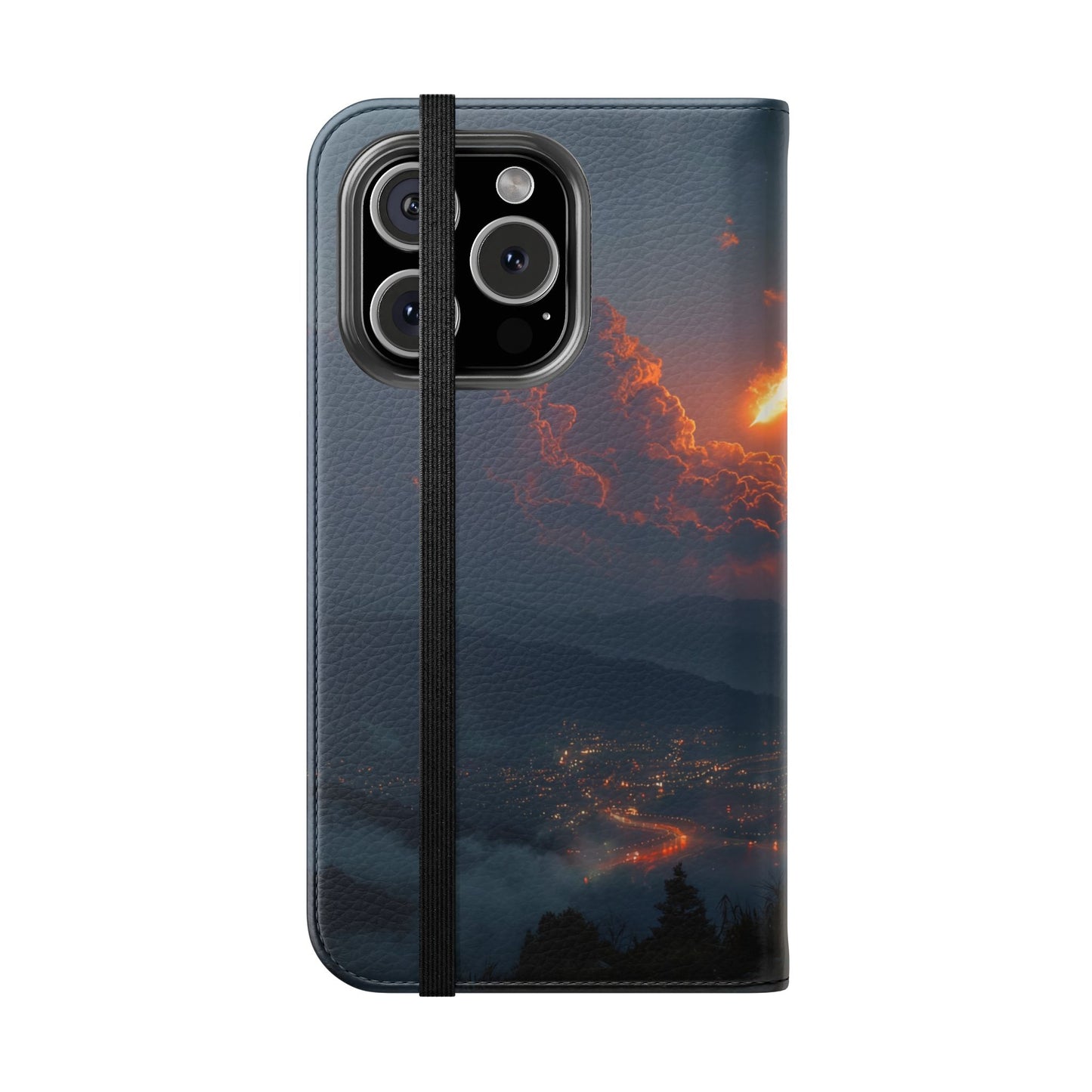 Meteor Over Valley Flip Cases – Crimson Sky Sentinel Cover