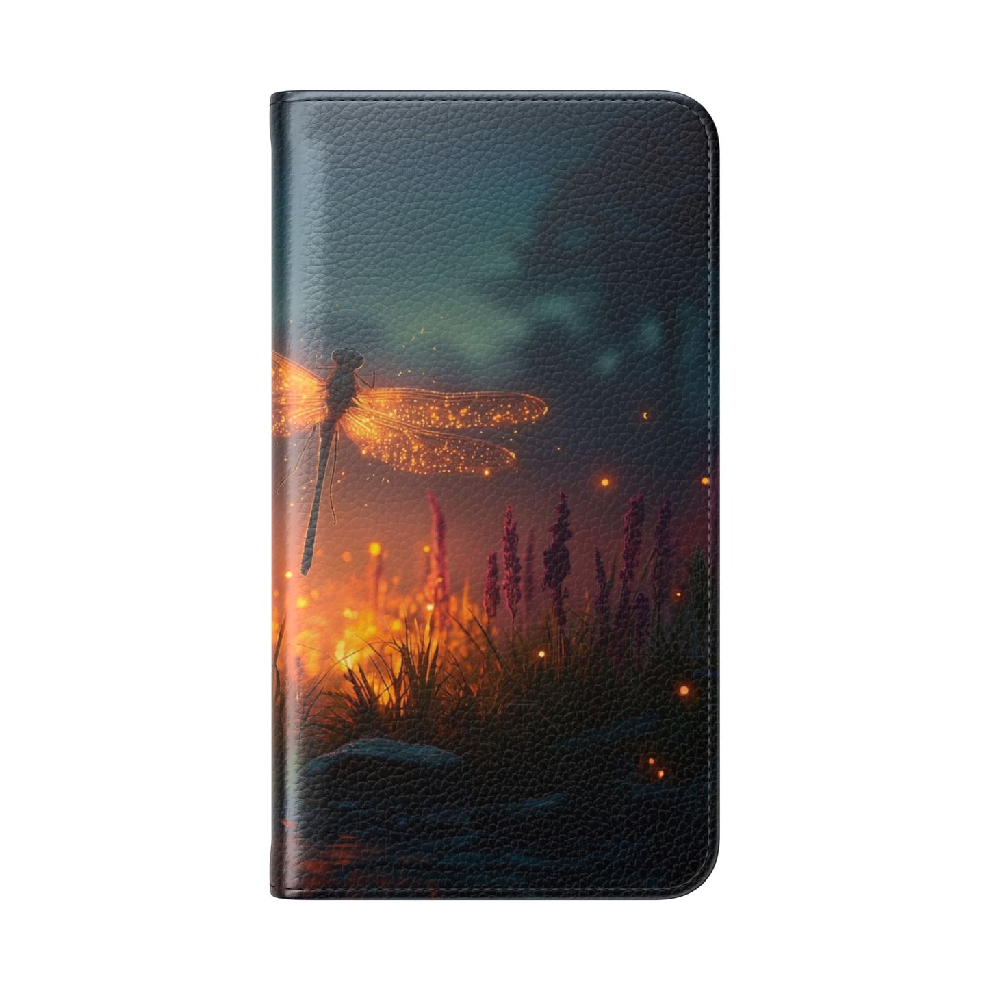 Bioluminescent Dragonfly Flip Cases – Glowing Amber Wings Over Twilight Marsh