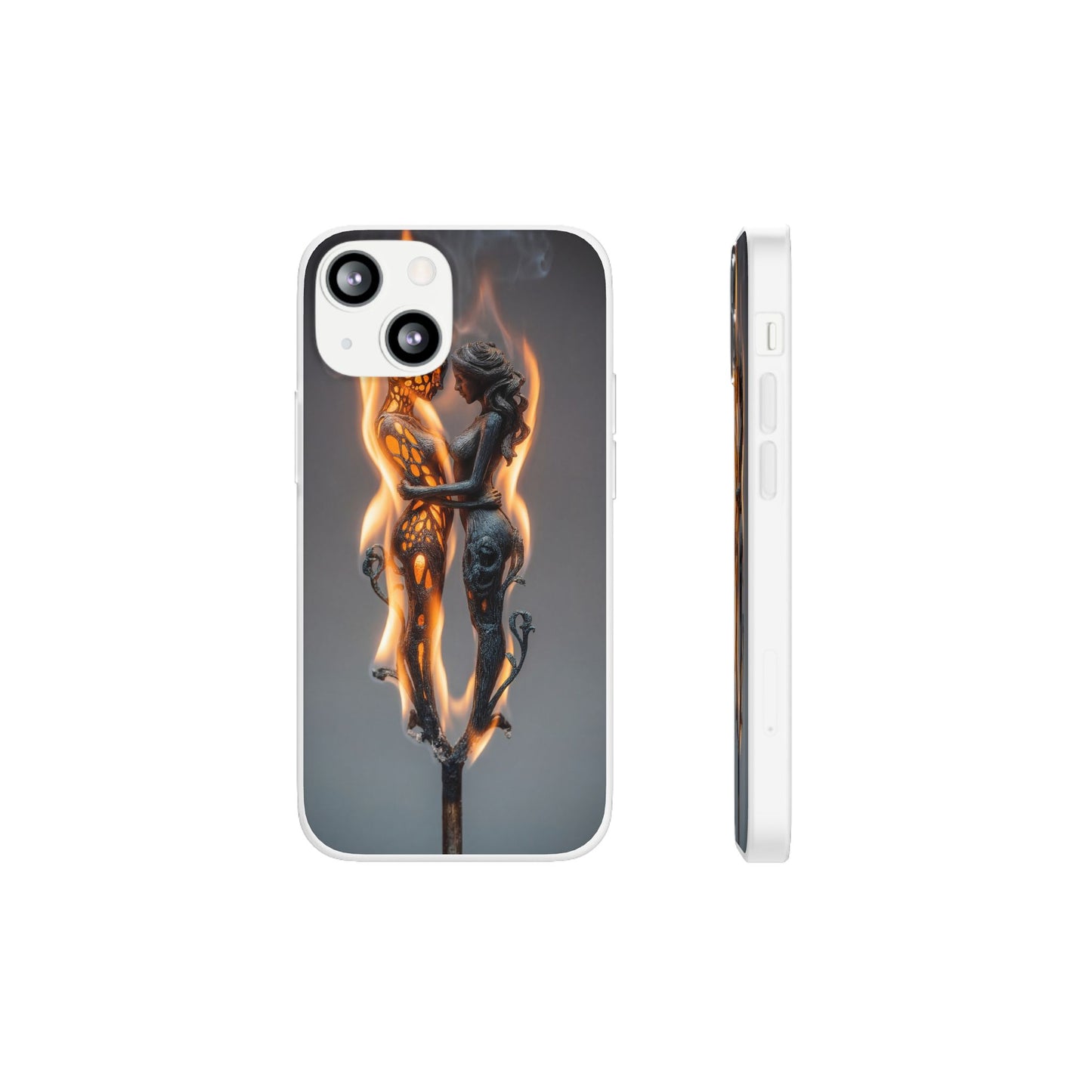 Flame-Embraced Lovers Flexi Cases – Intimate Glow Within the Fire