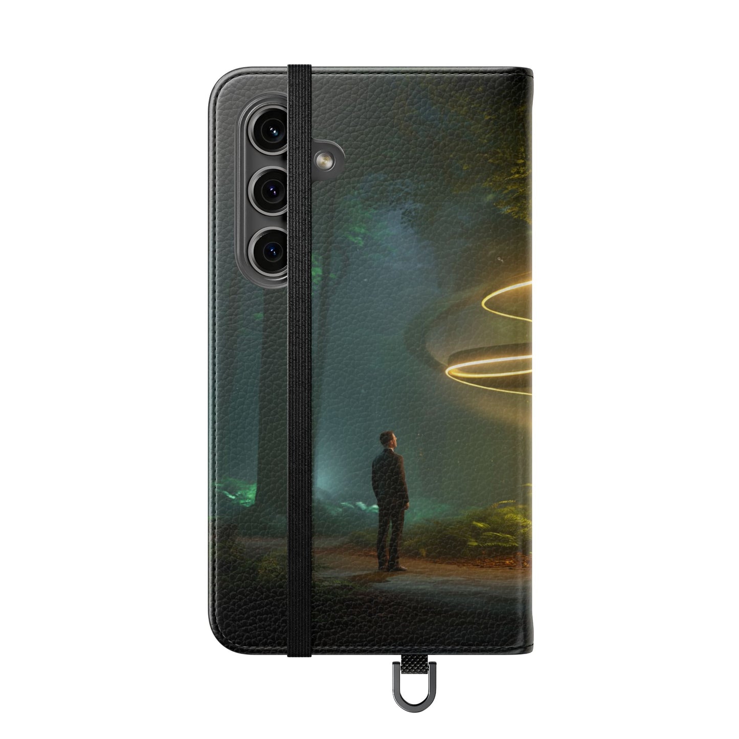 Luminous Spiral Forest Flip Cases – Golden Light Rings Mystery Scene