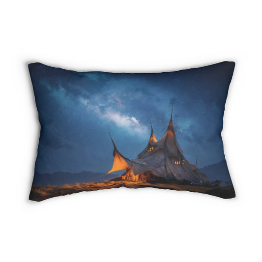 Starlit Nomad Tent Lumbar Pillow – Warm Hearth Under the Milky Way