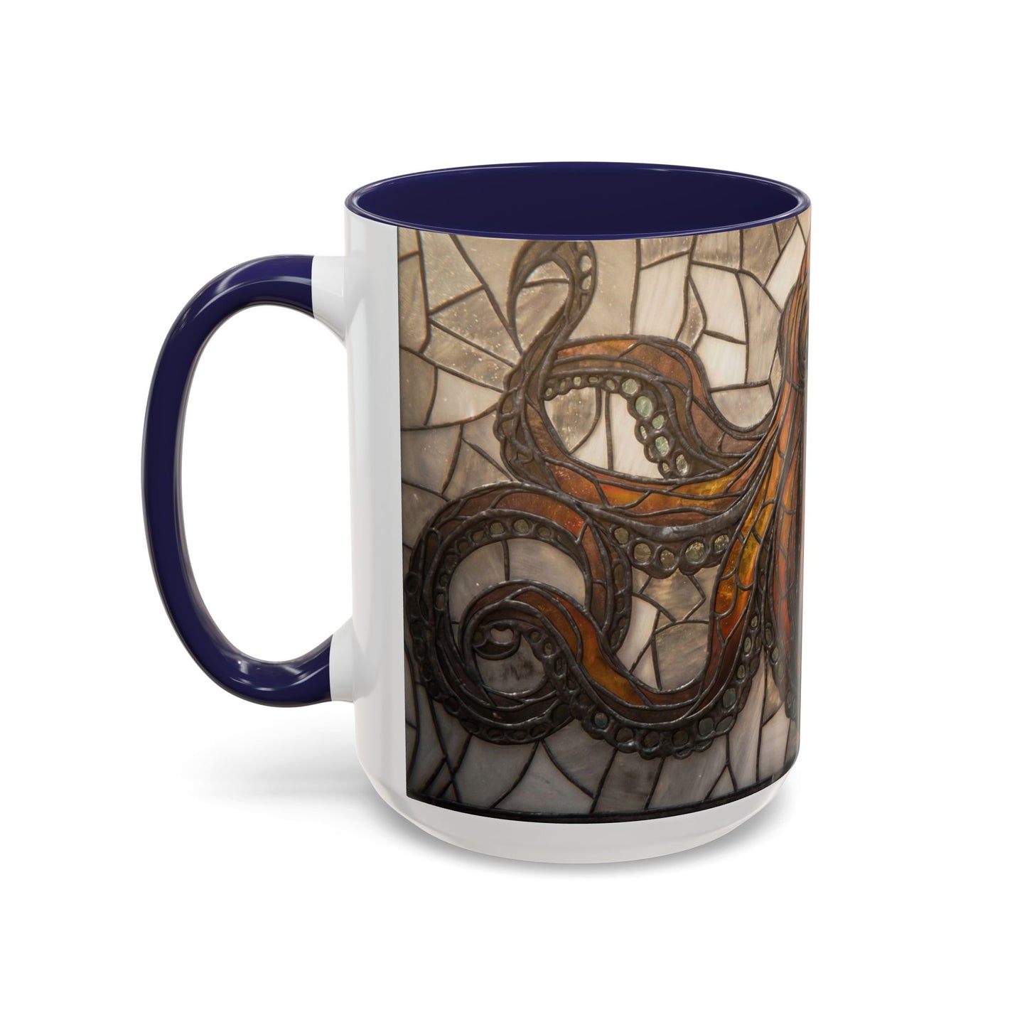 Stained Glass Octopus Accent Coffee Mug – Amber Tentacle Mosaic Art