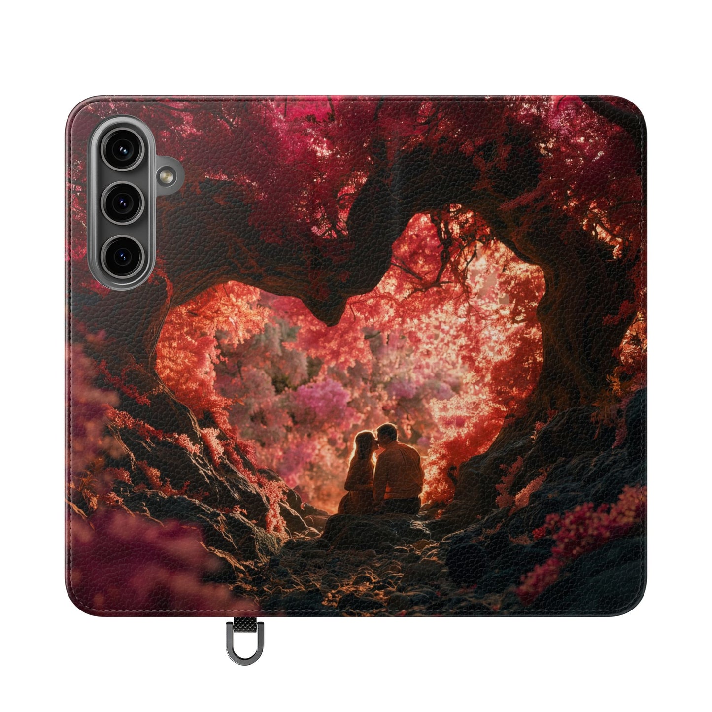 Crimson Arch Flip Cases – Heart-Shaped Canopy Romance