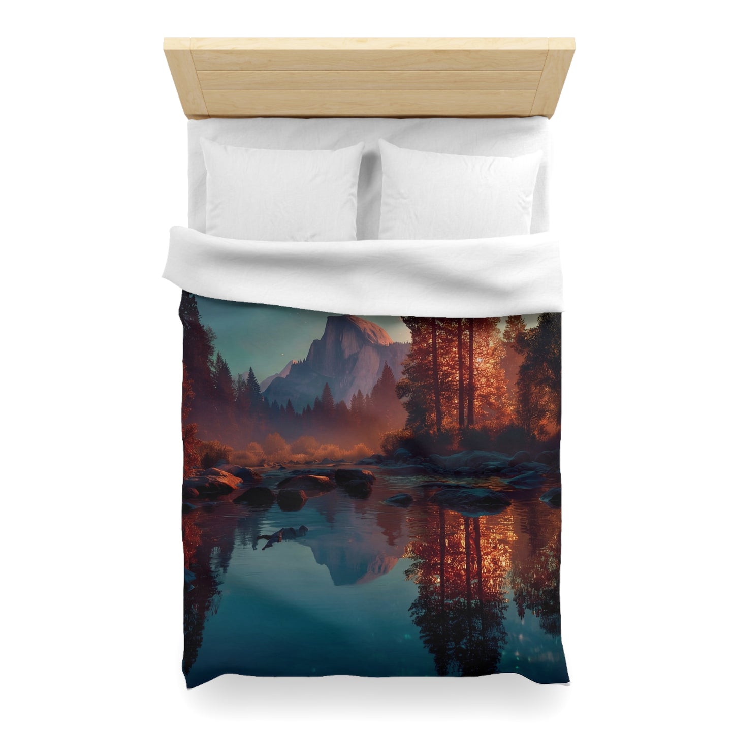 Starlit River Valley Microfiber Duvet Cover – Half Dome’s Twilight Reflection