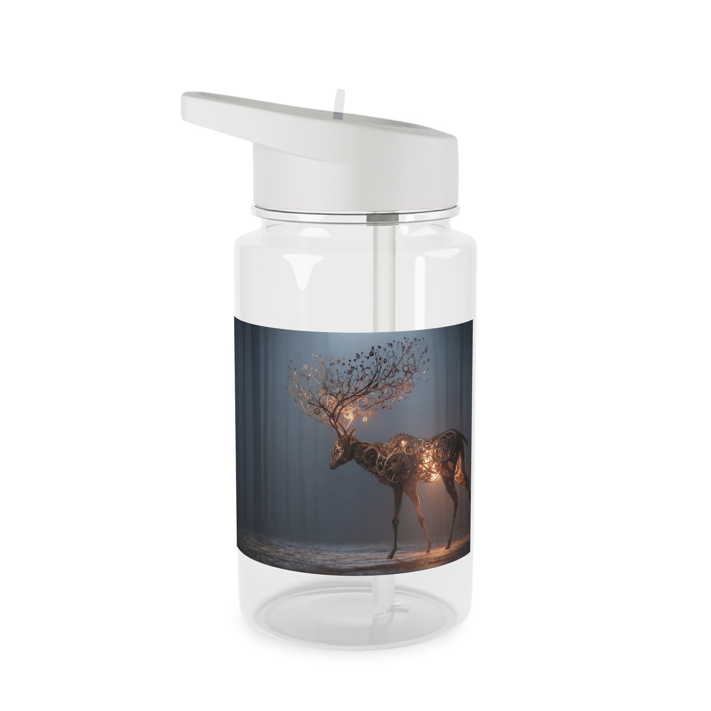 Gear-Heart Deer Tritan Water Bottle – Clockwork Forest Guardian