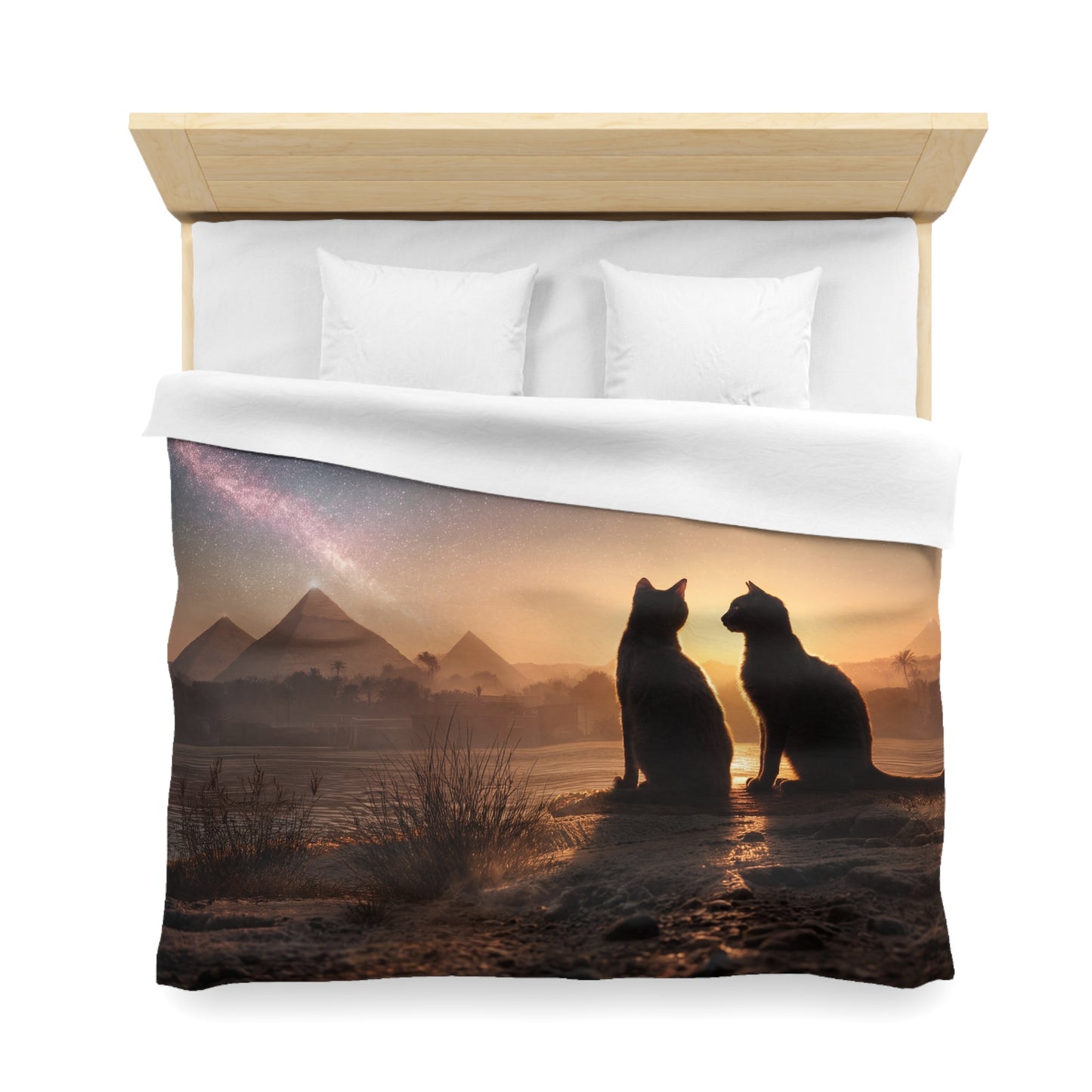 Starry Night Cats Duvet Cover – Giza Pyramids Sunset Dreamscape