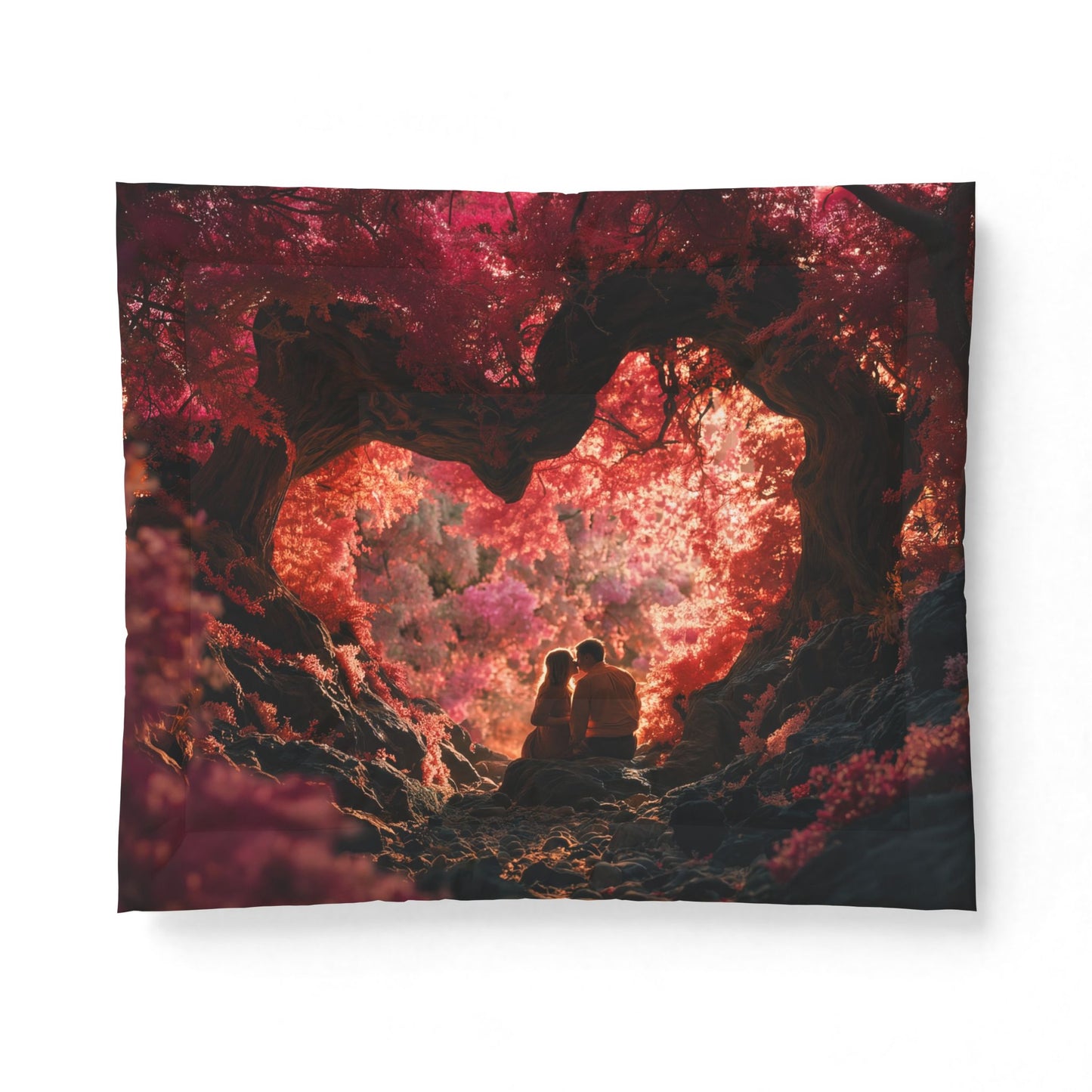 Heart-Shaped Forest Canopy Wall Art – Pink Twilight Romance Poster