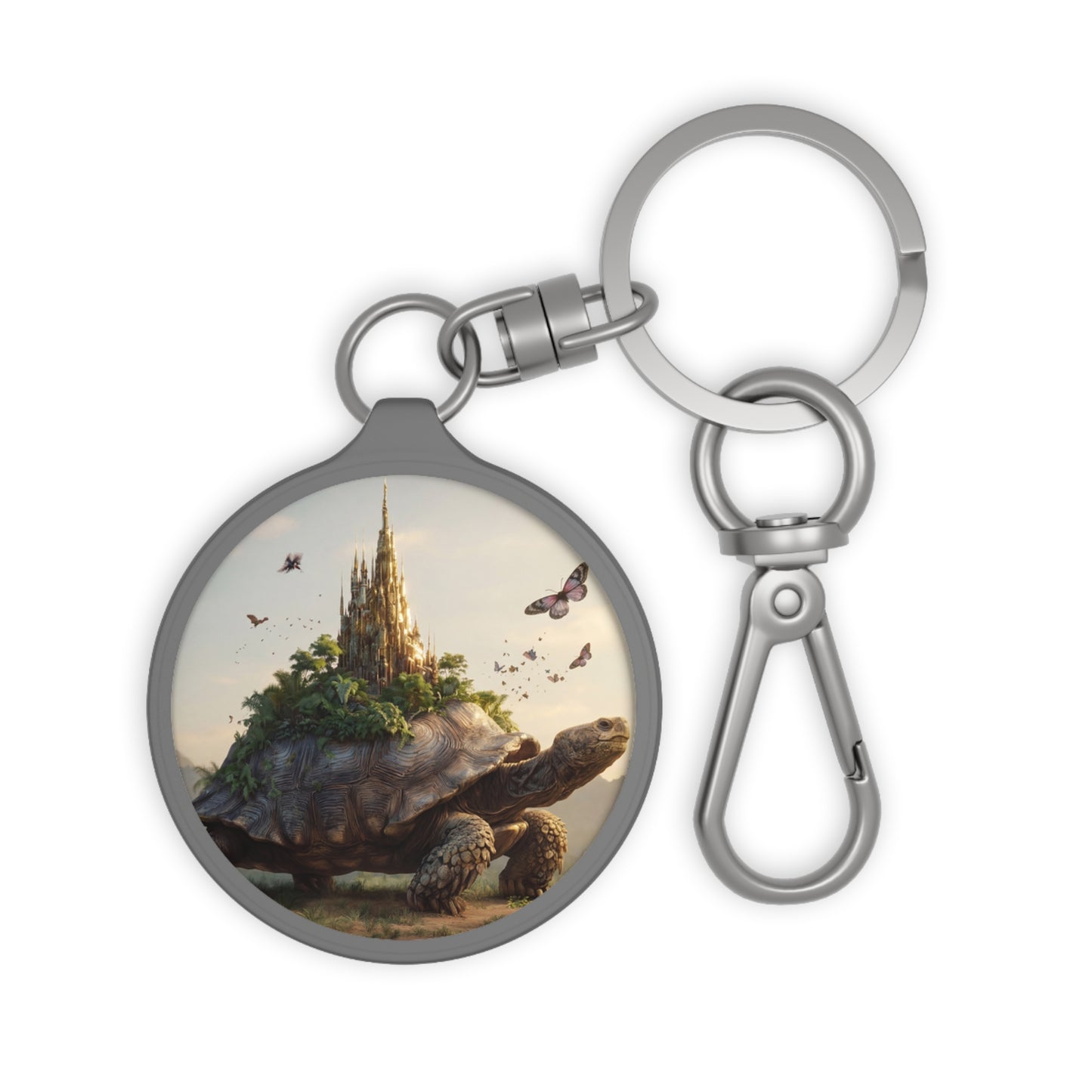 Castle Upon Turtle Keyring Tag – Sunlit Sanctuary of Wings