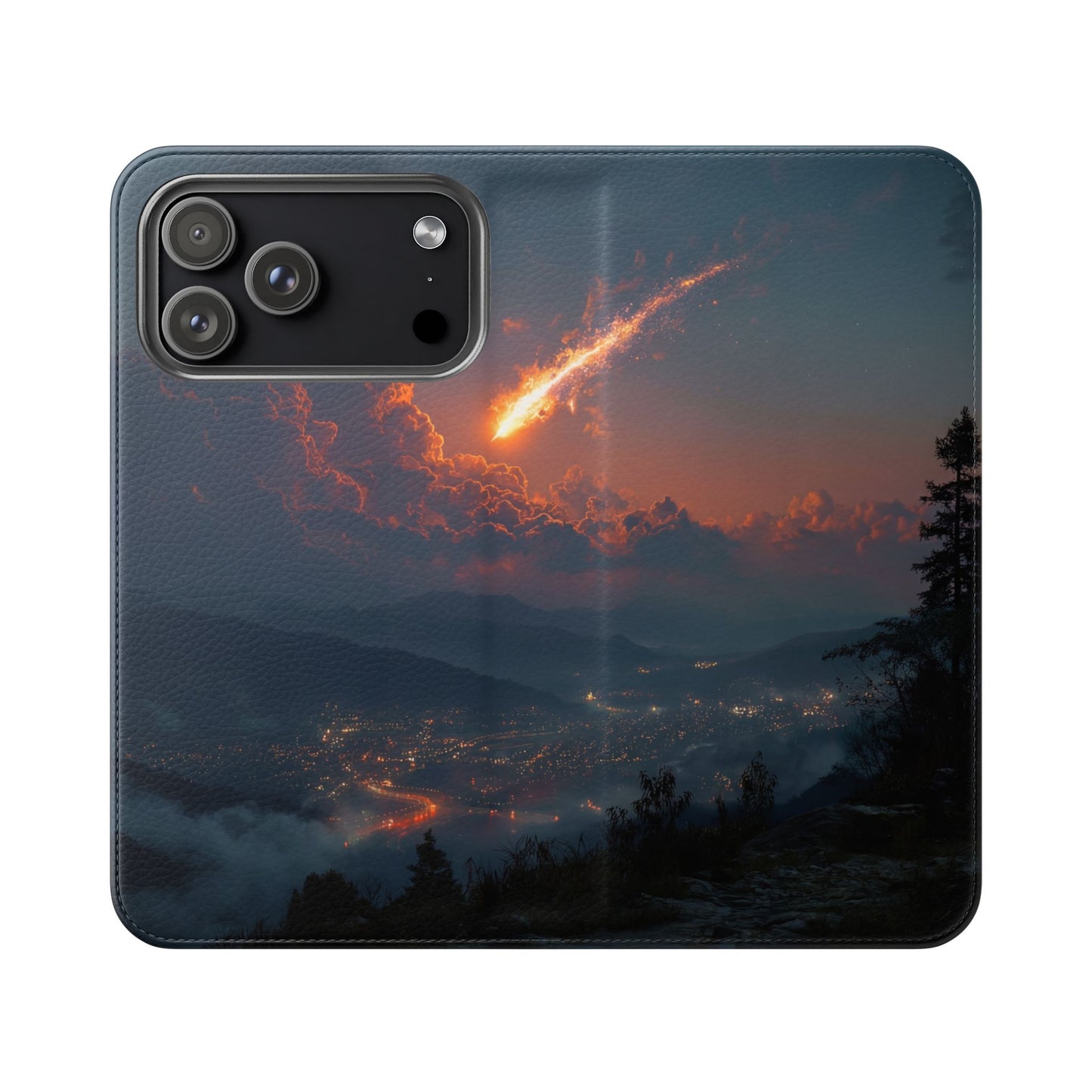 Meteor Over Valley Flip Cases – Crimson Sky Sentinel Cover