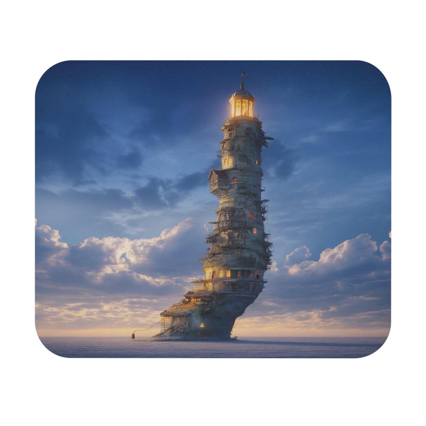 Skyborne Lighthouse Mouse Pad (Rectangle) – Twilight Beacon Rising from the Sea
