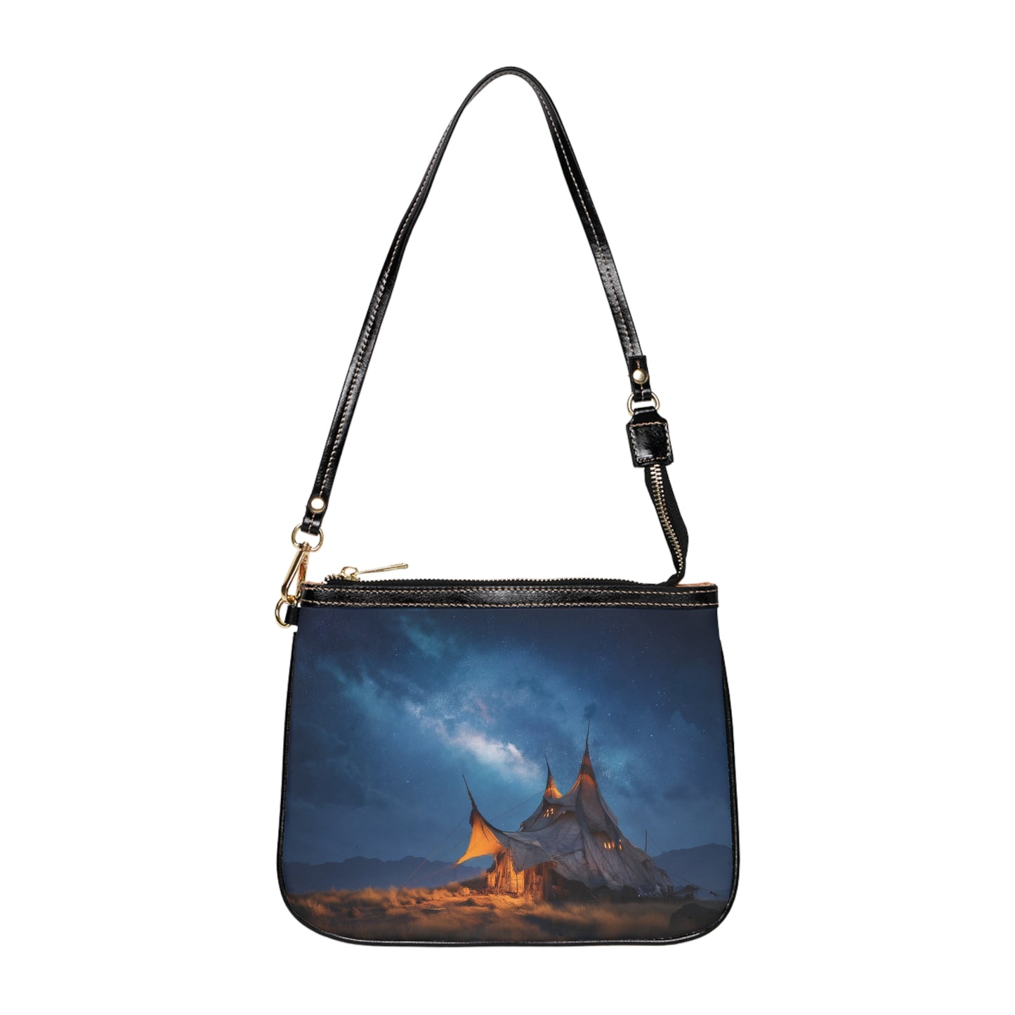 Starlit Nomad Tent Small Shoulder Bag – Milky Way Glow Under Open Skies