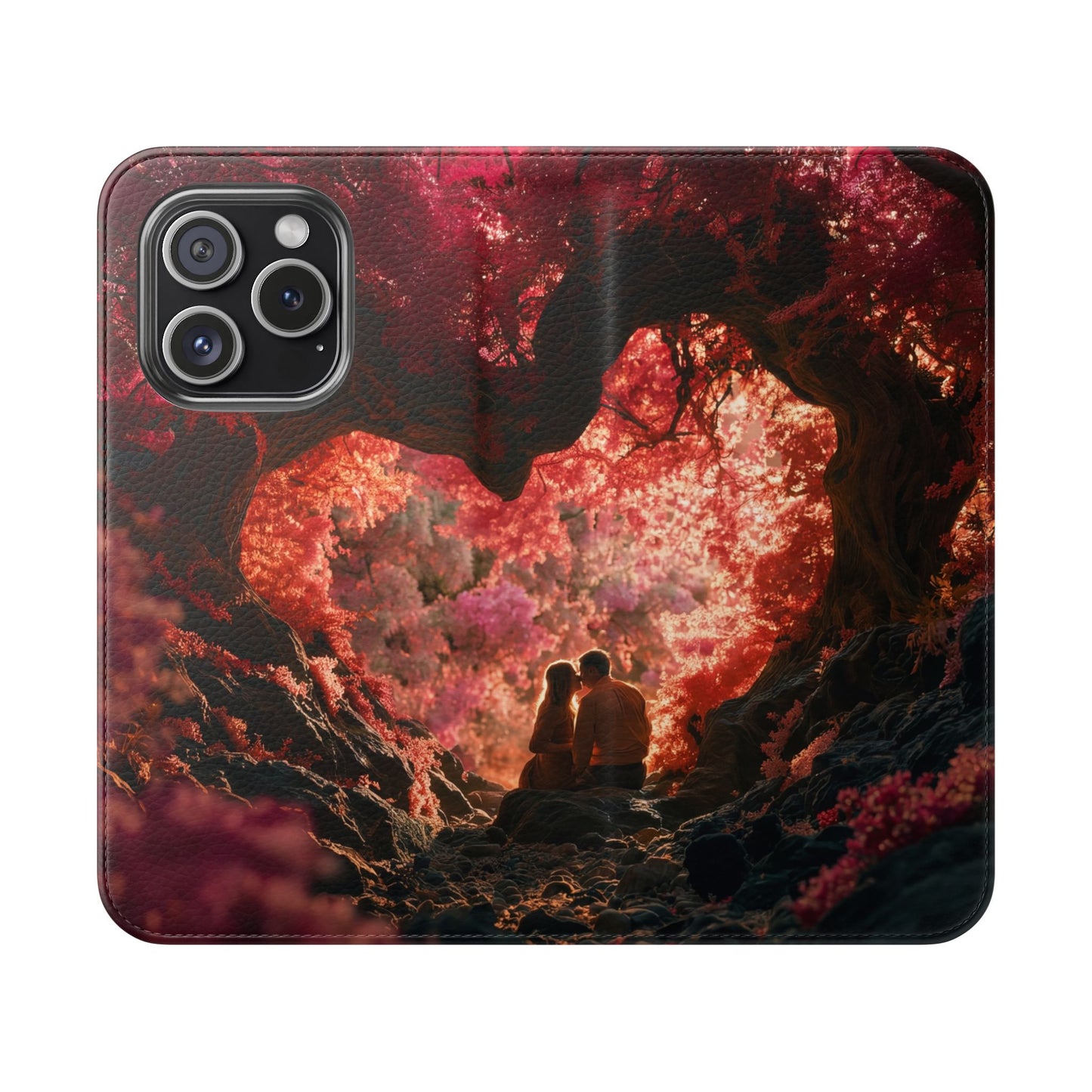 Crimson Arch Flip Cases – Heart-Shaped Canopy Romance