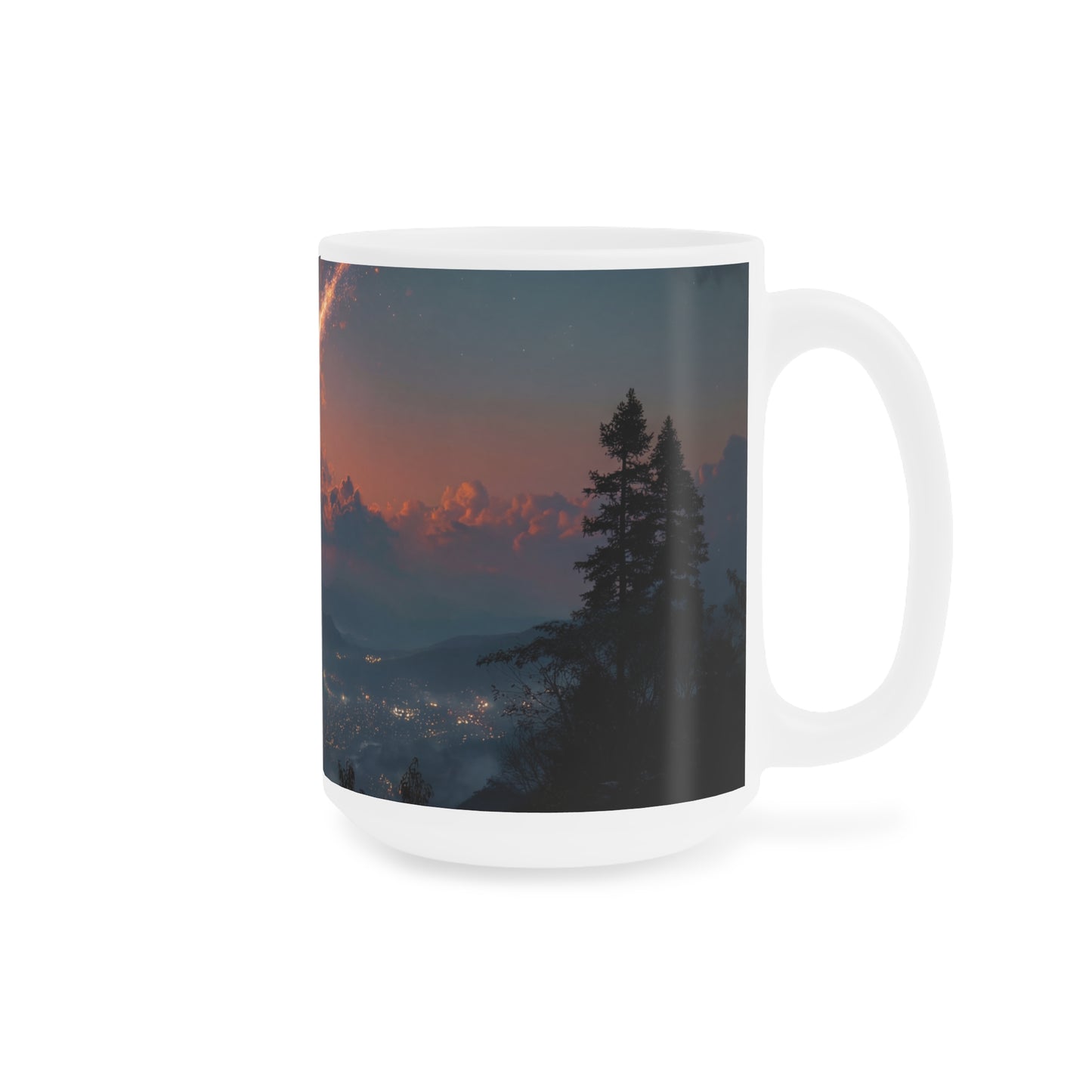 Celestial Fireball Ceramic Mugs (11oz\15oz\20oz) – Skyfall Over Mountain Twilight