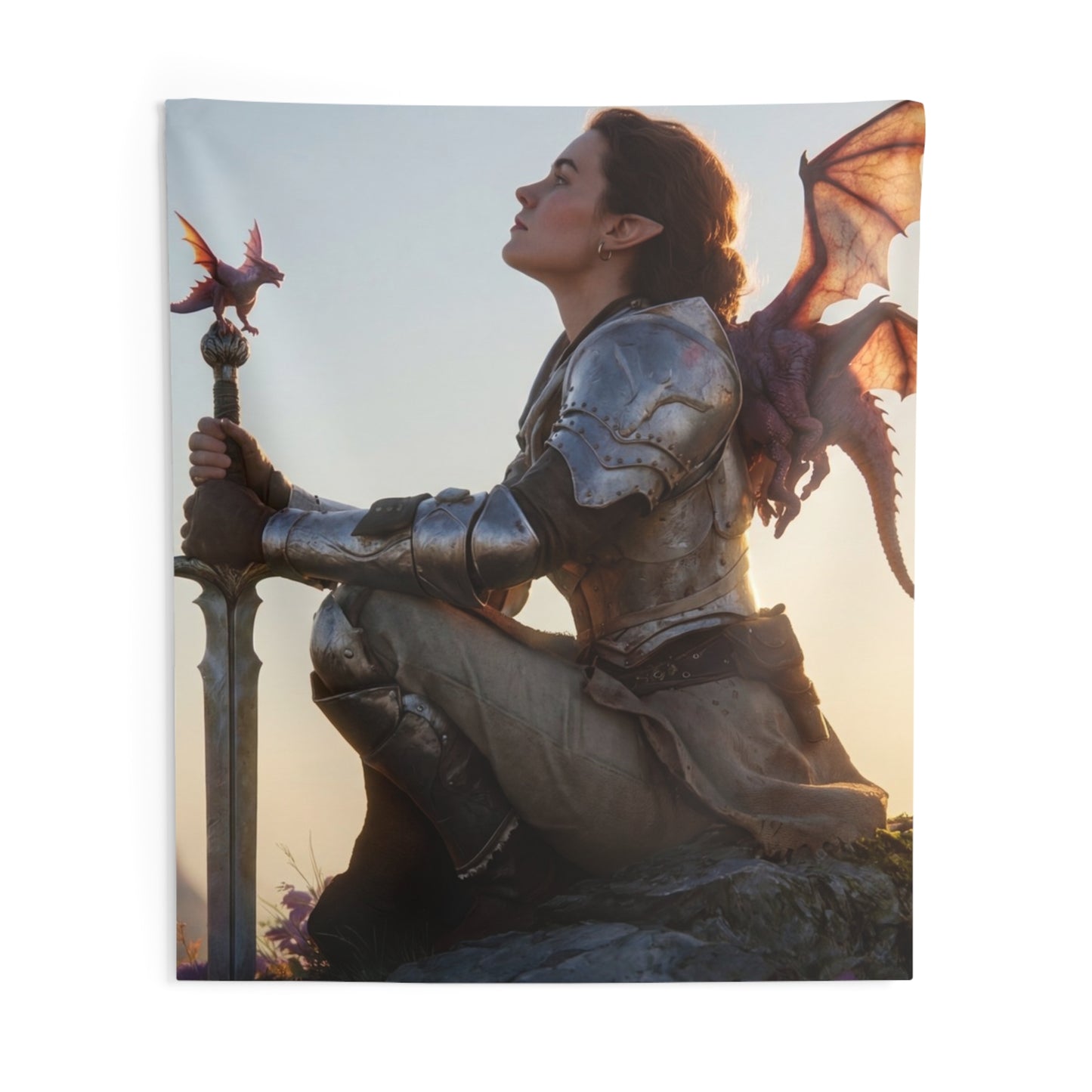 Dragon Rider Sentinel Wall Tapestry – Sunset Peak and Whispering Wings