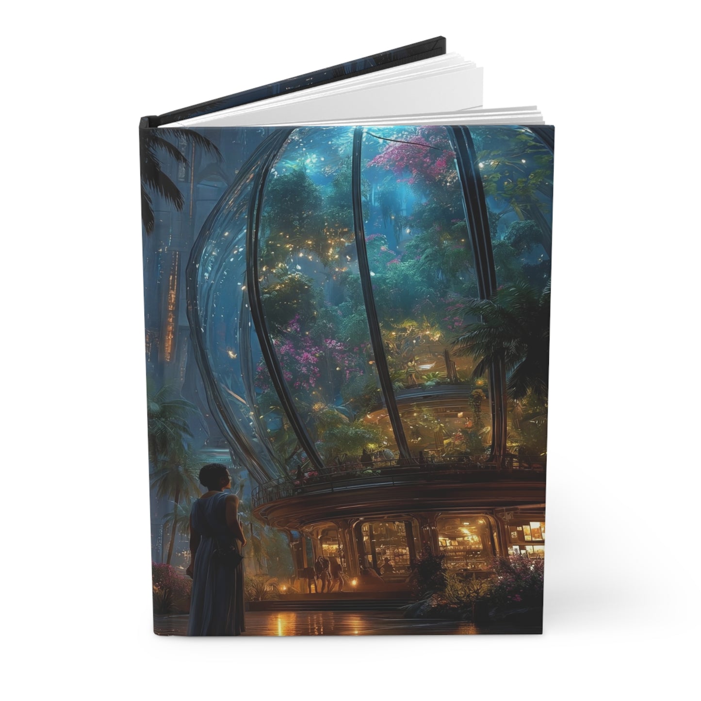 Neon Palm Oasis Hardcover Journal Matte – City Lights & Glass Dome Dreamscape