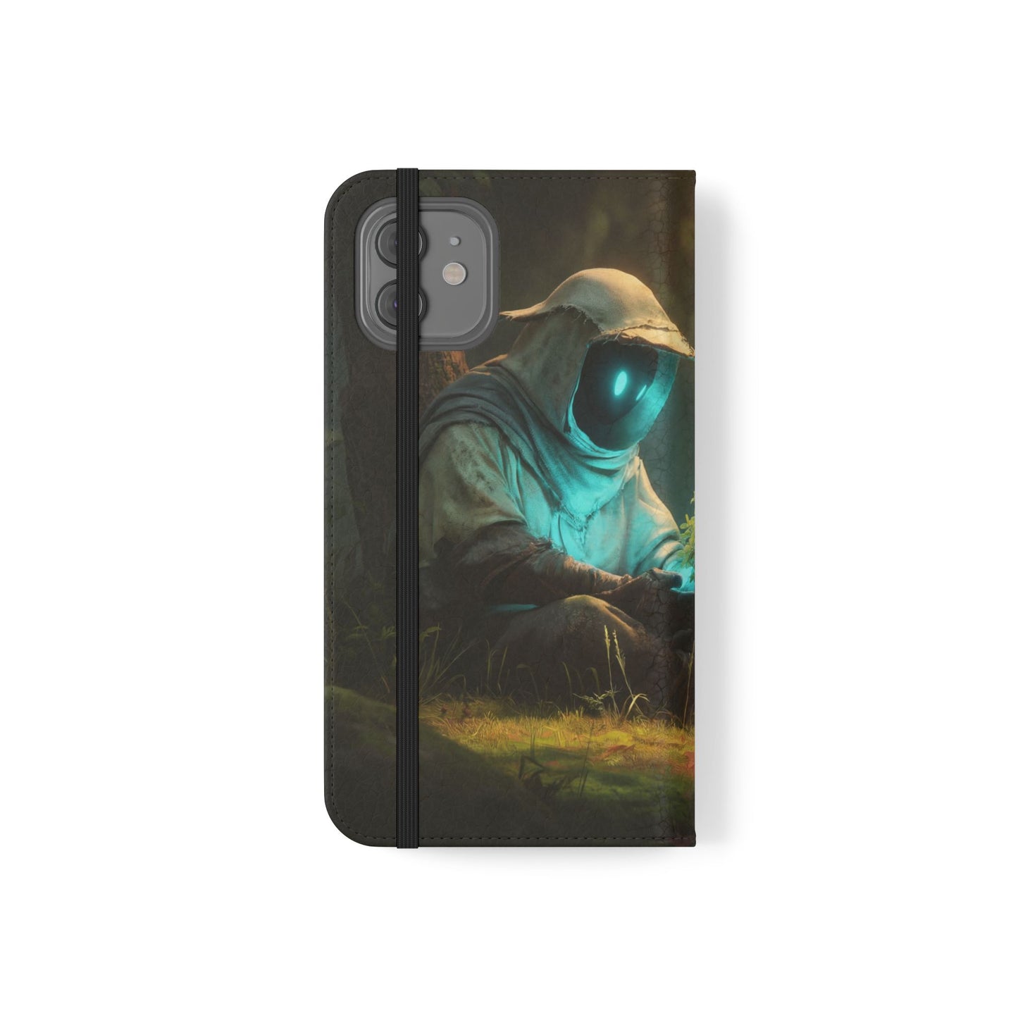 Glowing Orb Hooded Guardian Flip Cases – Bioluminescent Forest Keeper