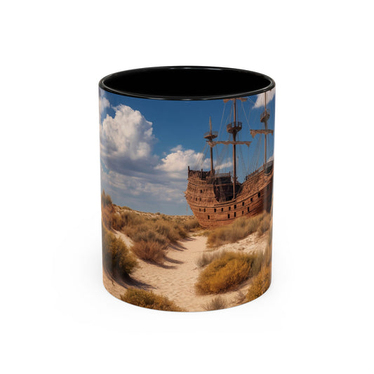 Desert Shipwreck Accent Coffee Mug (11, 15oz) – Golden Sandscape Voyage