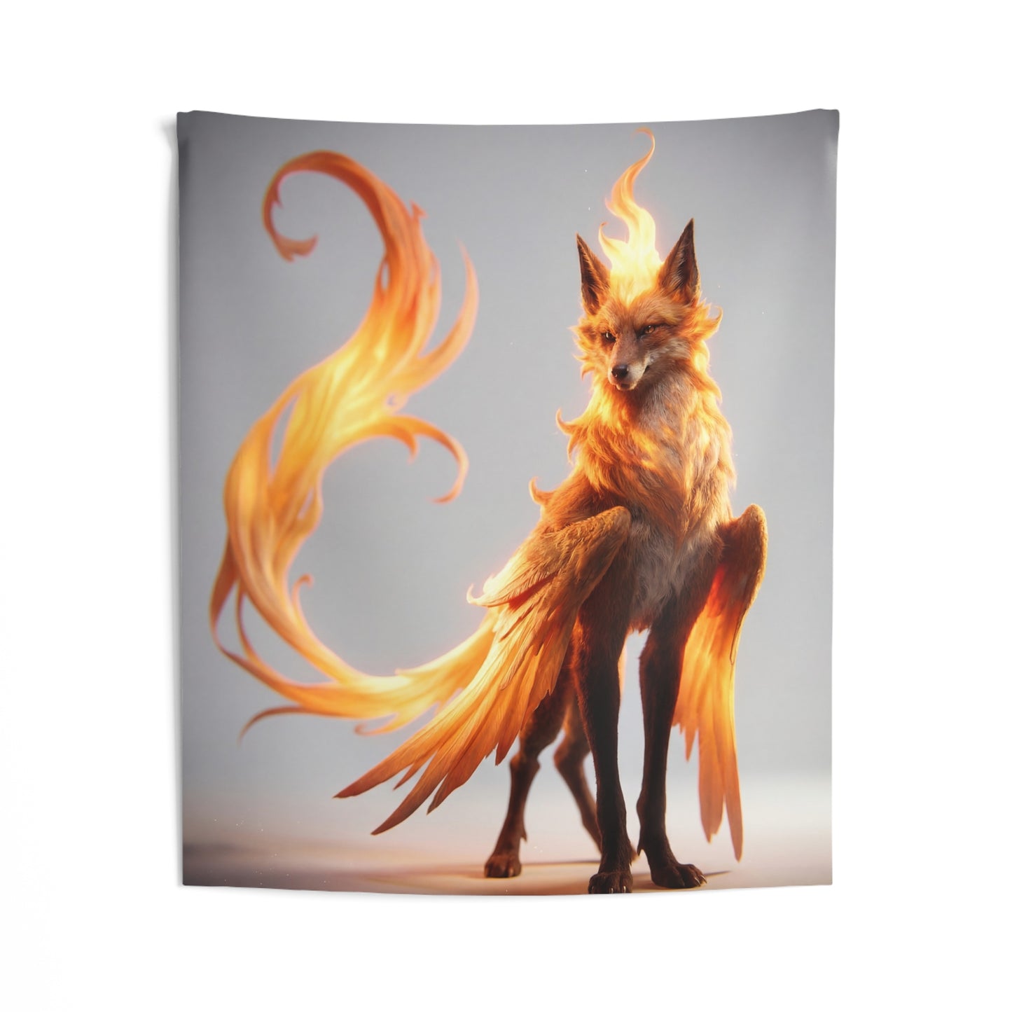 Fire Fox Sentinel Indoor Wall Tapestries – Radiant Wings and Whispering Flames