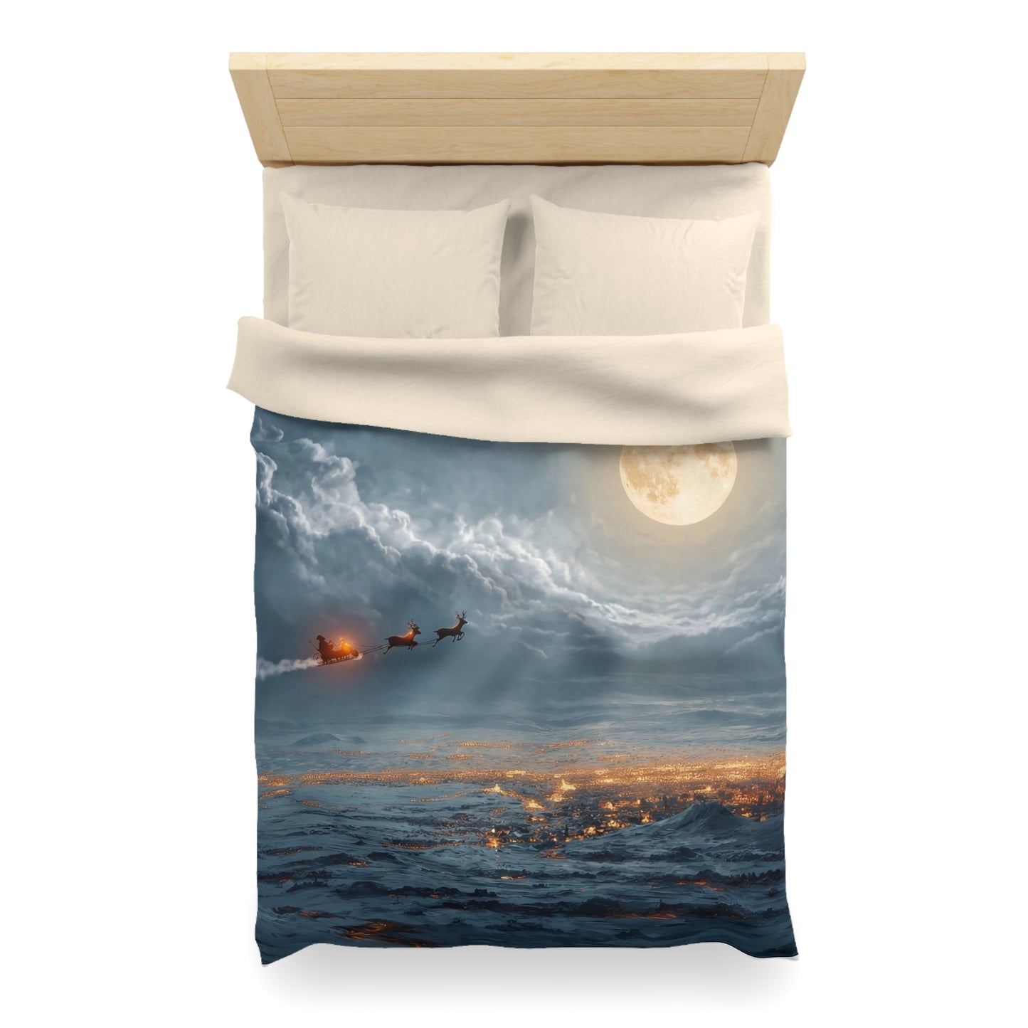 Lunar Sleigh Ride Microfiber Duvet Cover – Midnight Deliveries Over Frost-Covered Towns