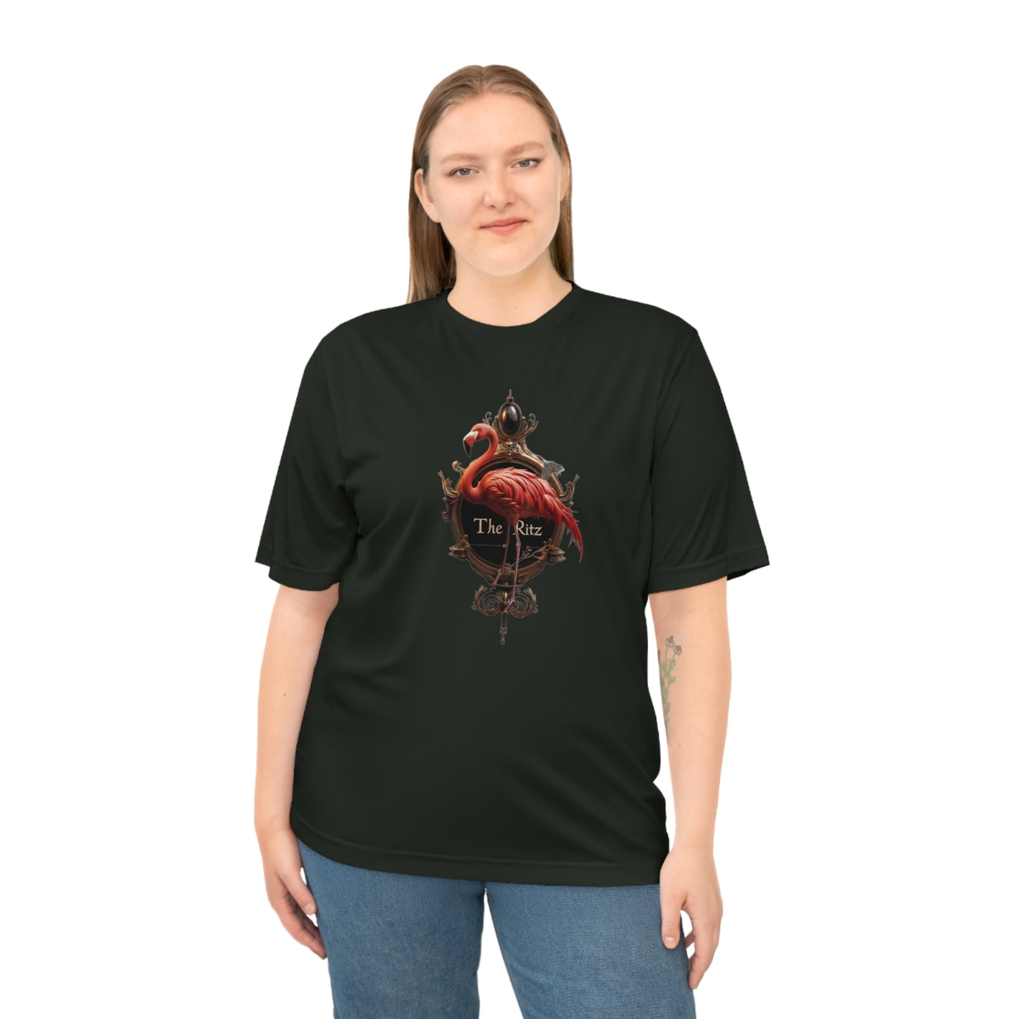 Crimson Flamingo Ornate Frame Tee – Golden Ritz Manor Emblem