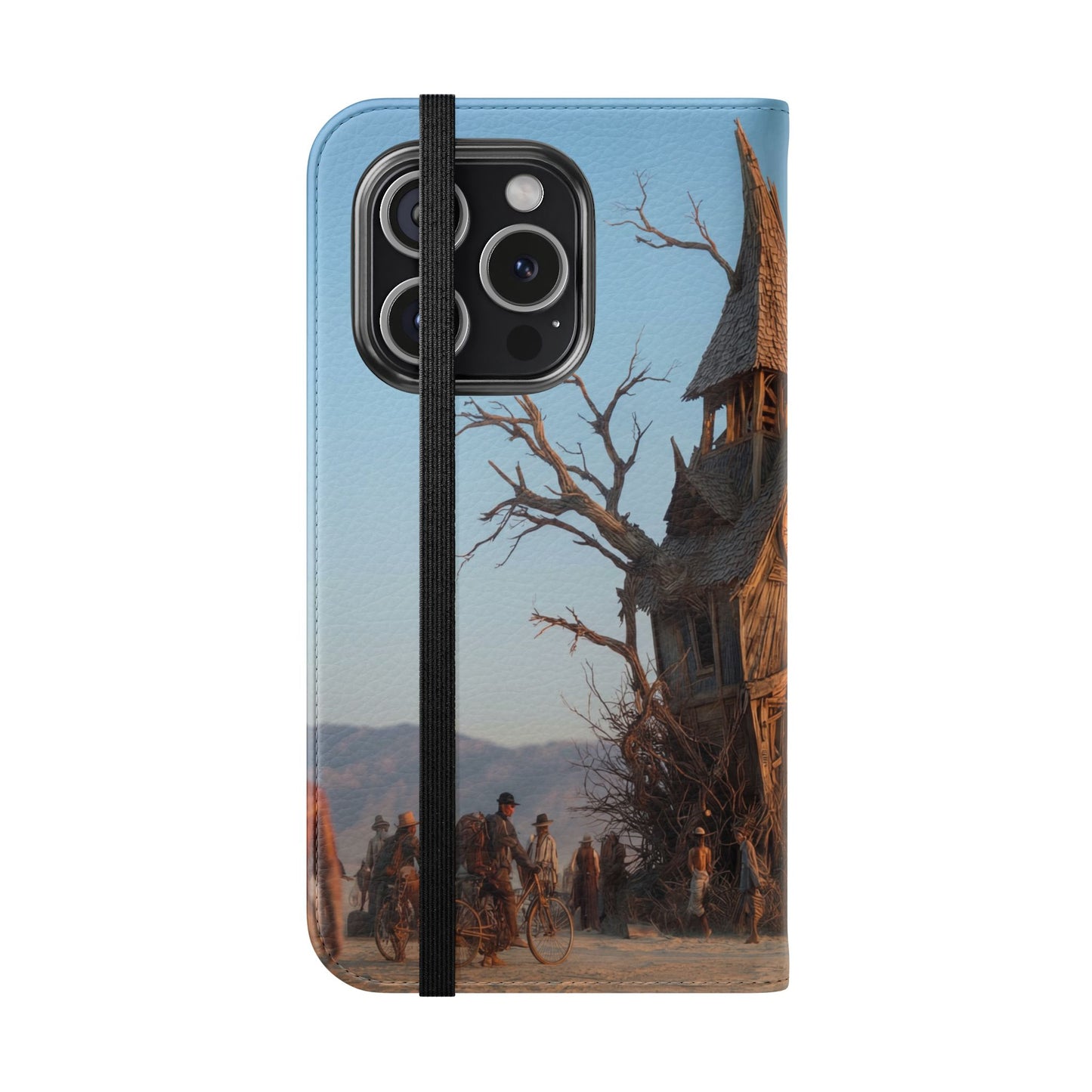 Clocktower Wanderers Flip Cases – Dusty Desert Sentinel Scene