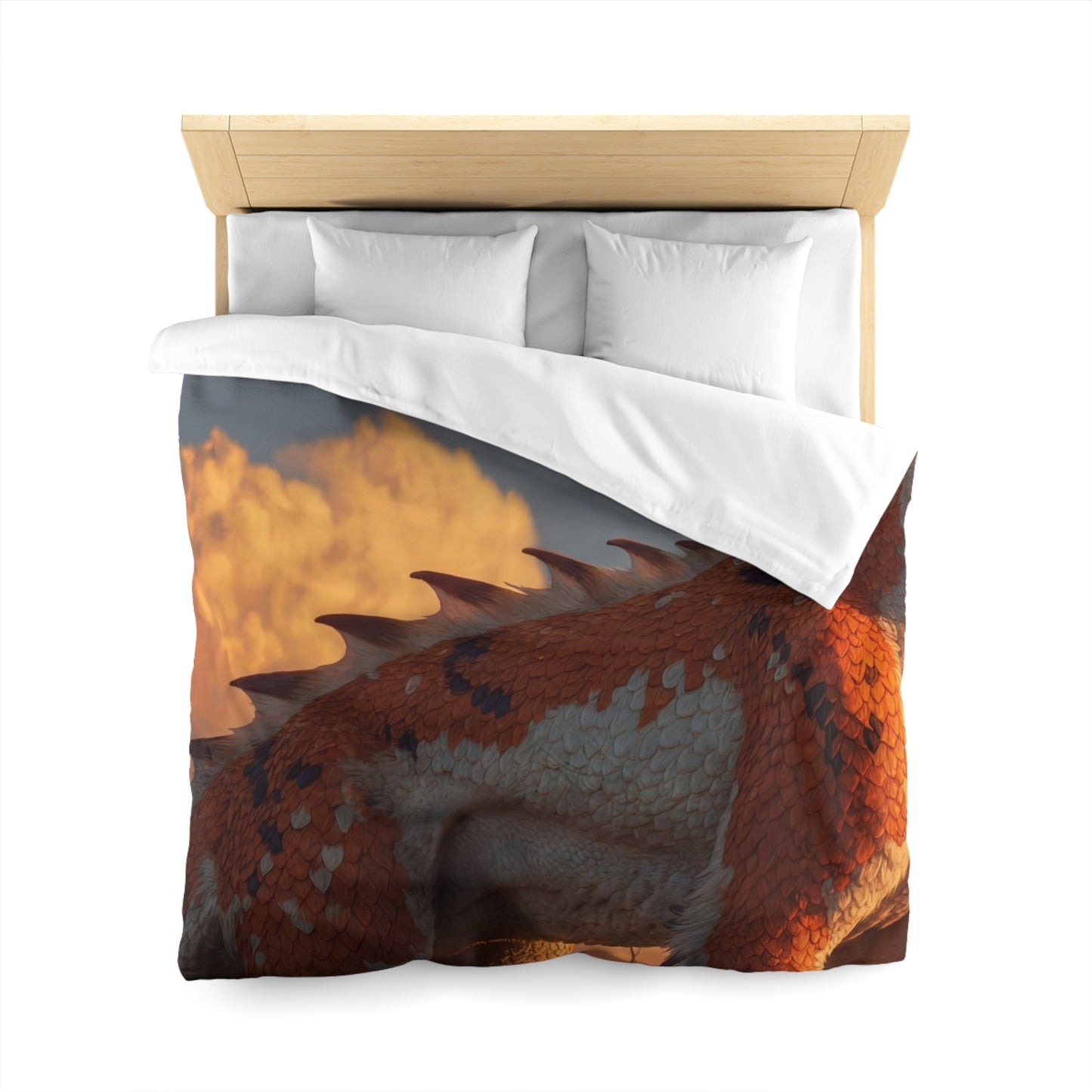 Sunset Sentinel Dragon Microfiber Duvet Cover – Warm Amber Glow in Wild Grass