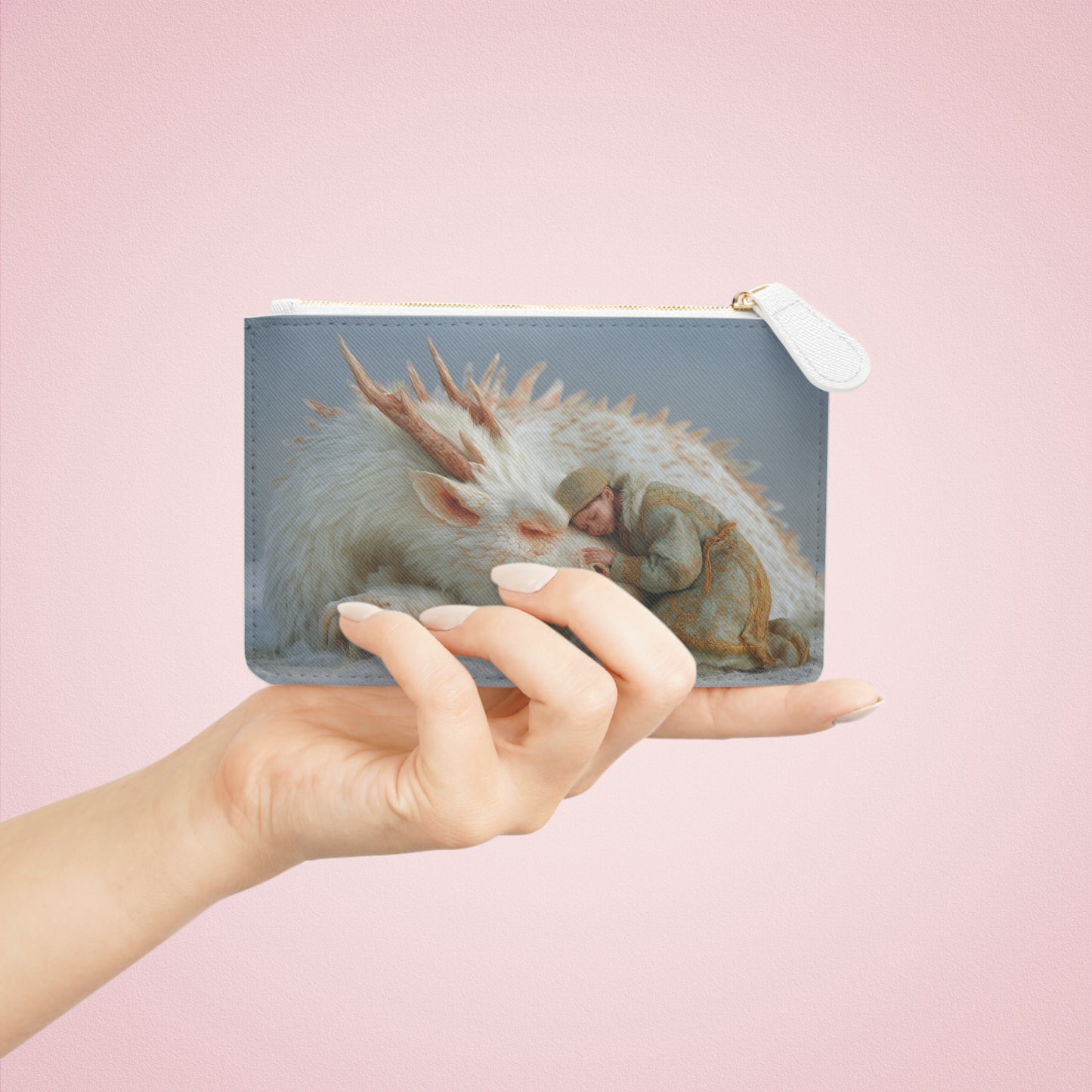 White Dragon Sentinel Mini Clutch Bag – Snowbound Dreamer’s Embrace